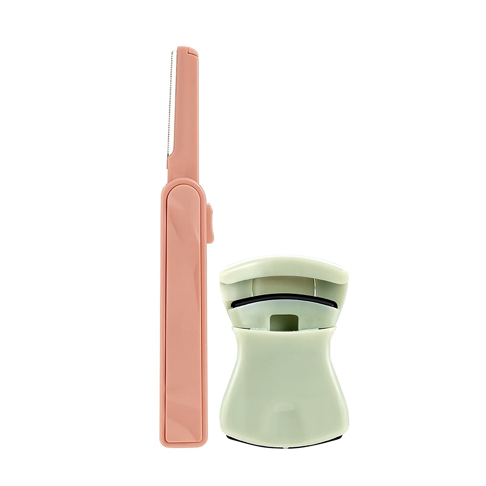 Portable Eyelash Curler with Silicone Pads - Quick Natural Lash Curling Tool & Exfoliating Face Brush (Green) for Home, Travel & Professional Makeup Use
