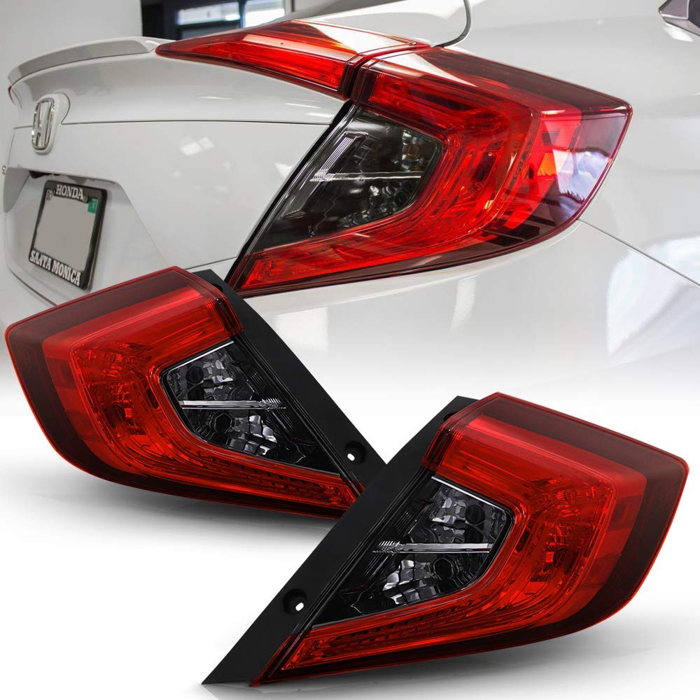ACANII Red Smoked Rear Tail Lights for 2016-2020 Honda Civic 4-Door Sedan - Driver & Passenger Side Outer Assembly - Upgrade Your Car's Style & Night Visibility