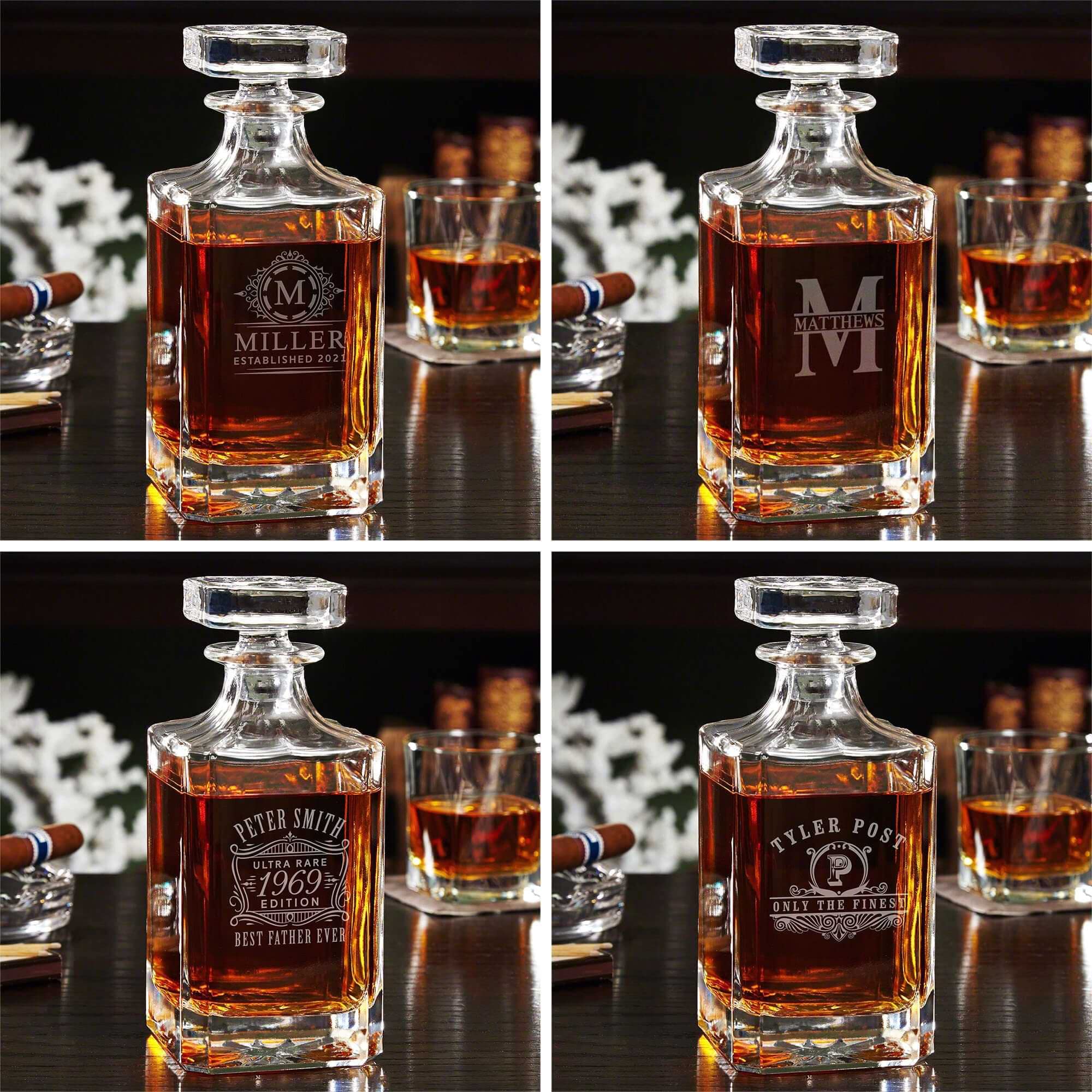 Personalized Whiskey Glass Set - 4PC 12oz Bourbon Glasses with Hand-Stitched Leather Wrap | Custom Engraved Barware for Men, Wedding Gifts & Home Entertaining