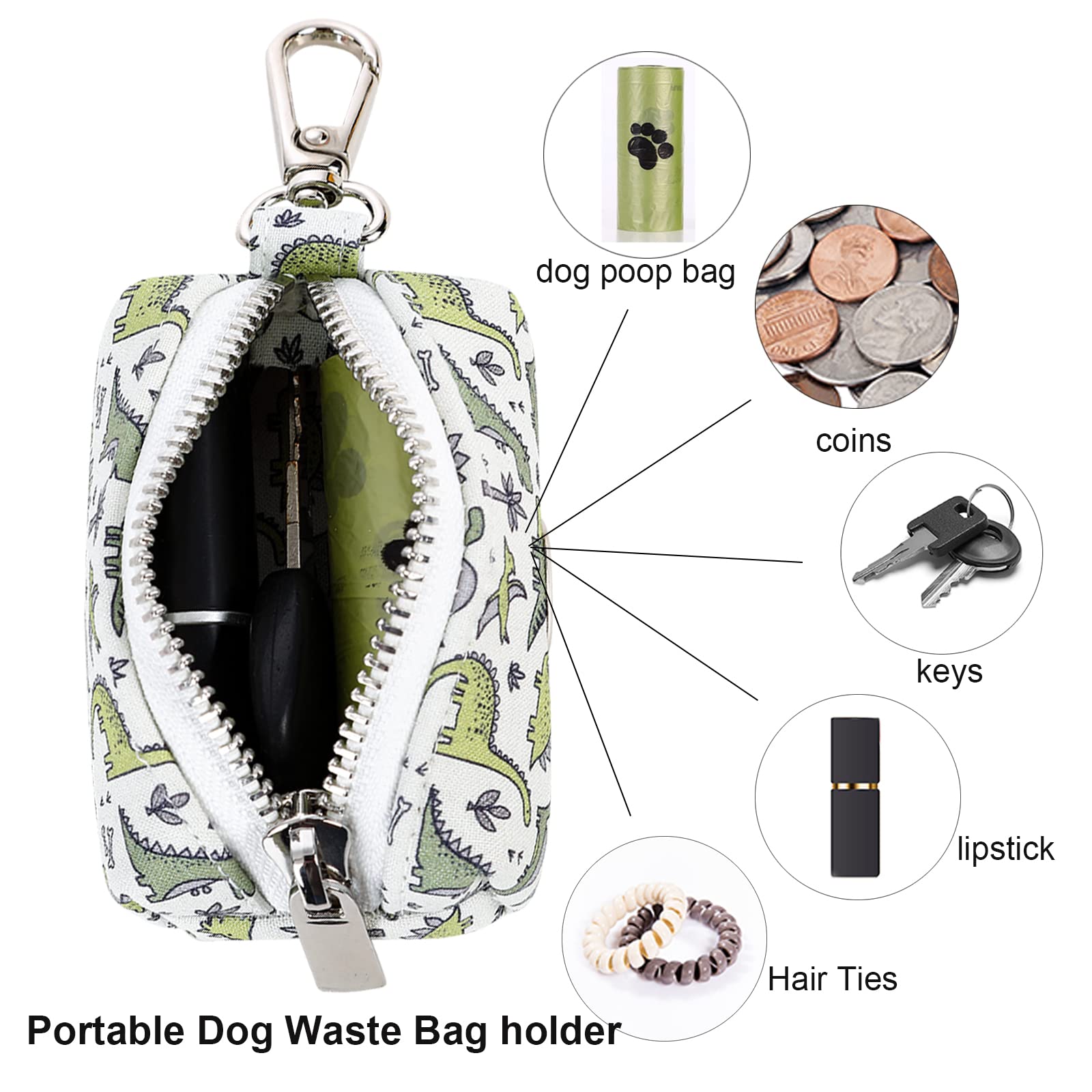 ARING PET Dog Waste Bag Dispenser - Portable Washable Dinosaur Design Poop Bag Holder with Metal Zipper, Attaches to Any Dog Leash | Perfect for Walking, Hiking, Park Visits & Outdoor Adventures with Your Pet
