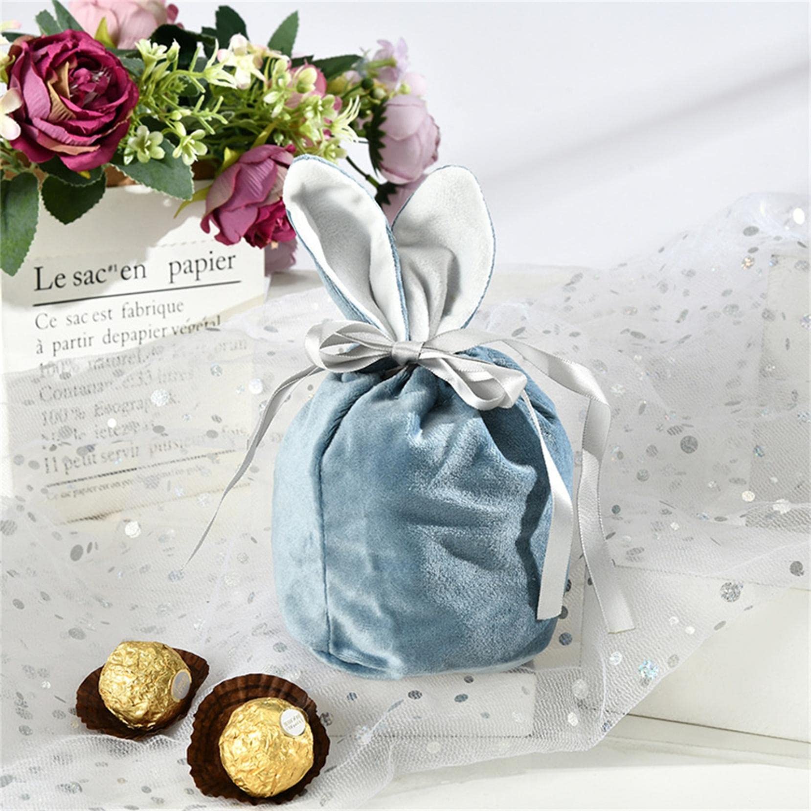 Easter Bunny Ears Velvet Candy Bags - Cute Rabbit Drawstring Gift Bags for Easter Party Favors, Candy Packaging & Decor (5.5x6.3 Inches) - Perfect for Easter Egg Hunts, Classroom Treats & Spring Celebrations