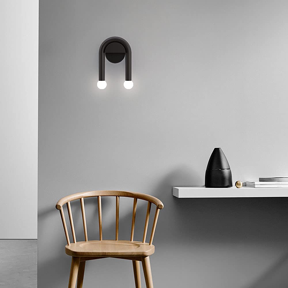 Nordic Style Black Geometric U-Shape Double Head Wall Lamp - Modern Creative Wall Lighting for Living Room, Bedroom, Hallway & Bathroom - Perfect for Ambient, Task, and Accent Lighting