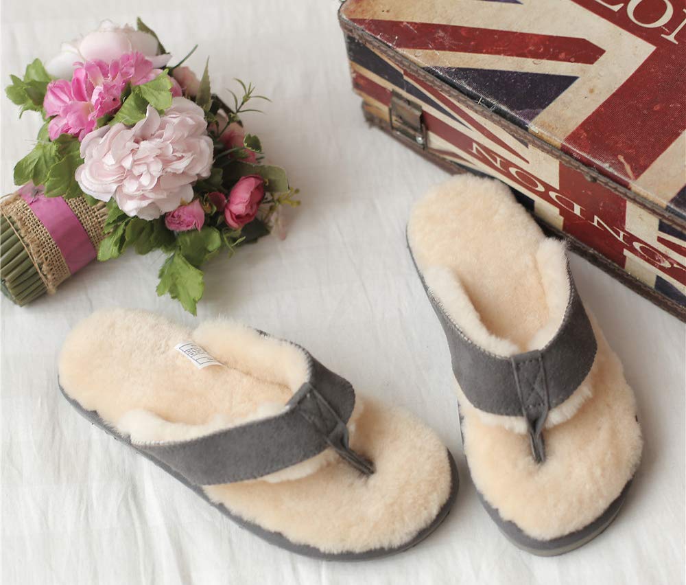 Genuine Sheepskin Fur Lined Flip Flops - Winter Warm Unisex Slides for Women & Men - Soft Suede Leather Thong Sandals with Cozy Fur - Perfect for Indoor Comfort & Outdoor Winter Wear