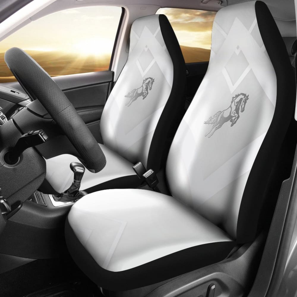 Custom Metallic Silver Mustang Horse Printed Car Seat Covers - Premium Fit for Ford Mustang Models - Perfect for Car Enthusiasts & Gift Giving