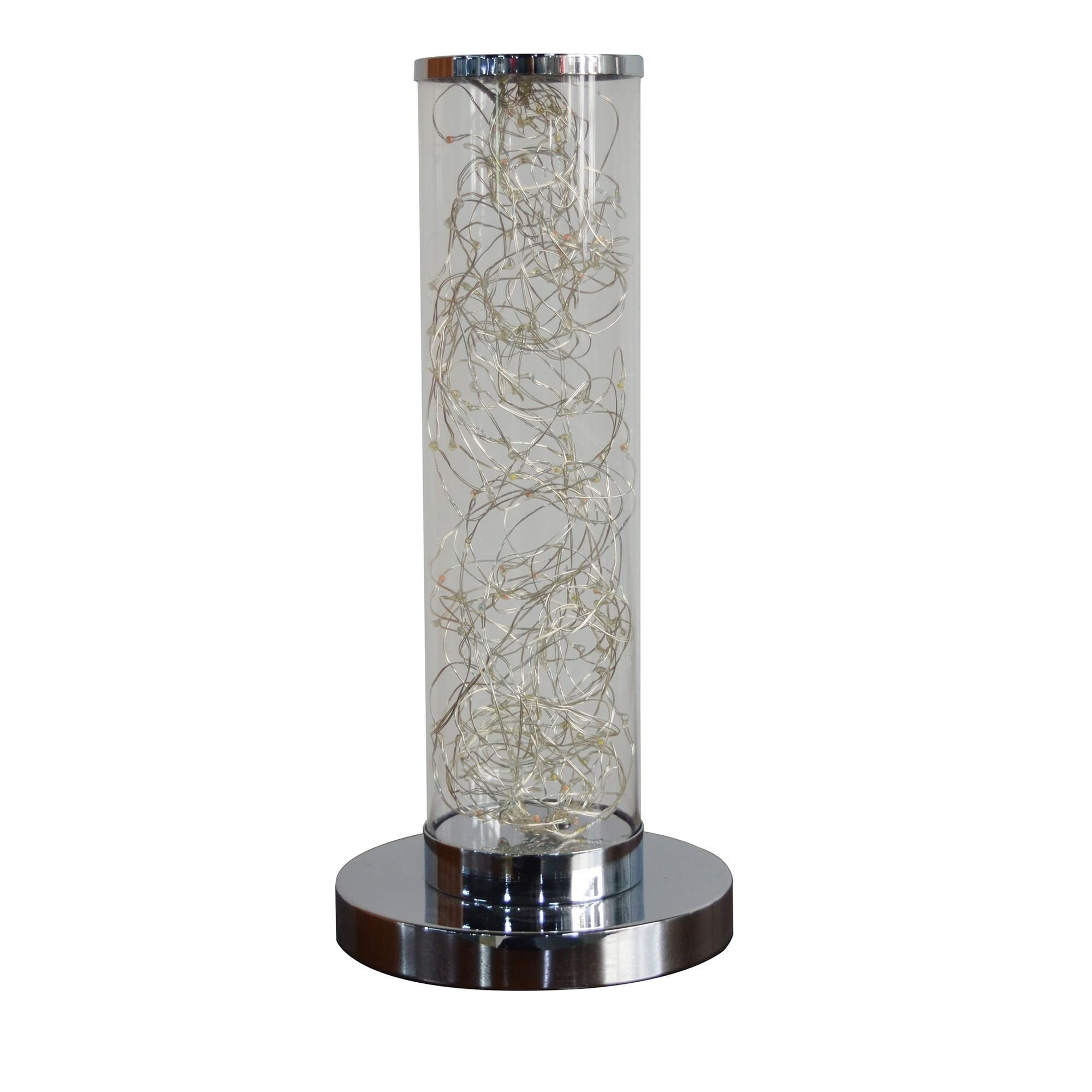 Modern LED Table Lamp with Multicolor Lighting - Clear Glass Column Design for Bedroom, Living Room & Office Decor