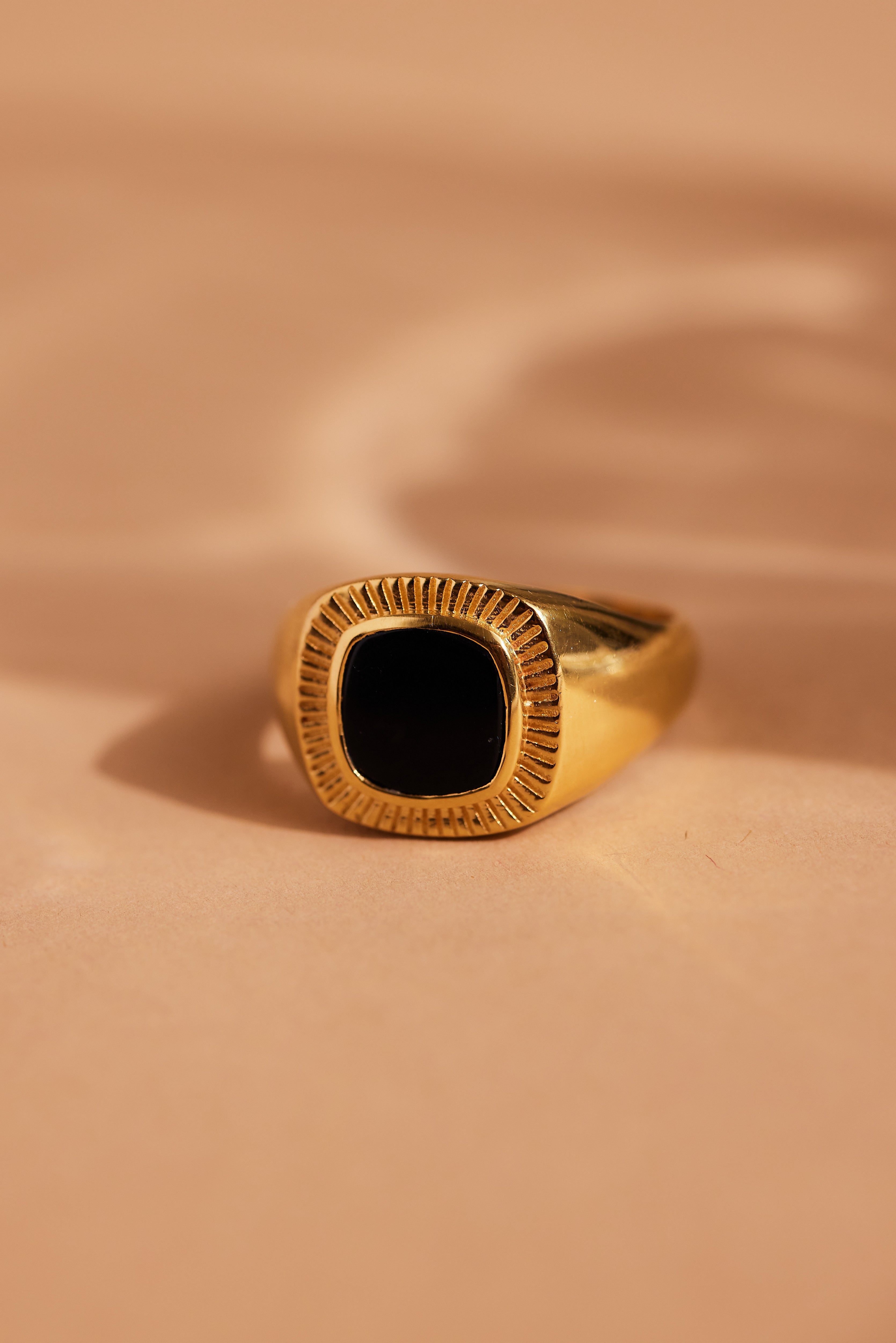 Lennox Black Onyx Gold Ring for Men - 14K Solid Gold Statement Ring - Elegant Jewelry Gift for Him - Perfect for Weddings, Parties & Special Occasions