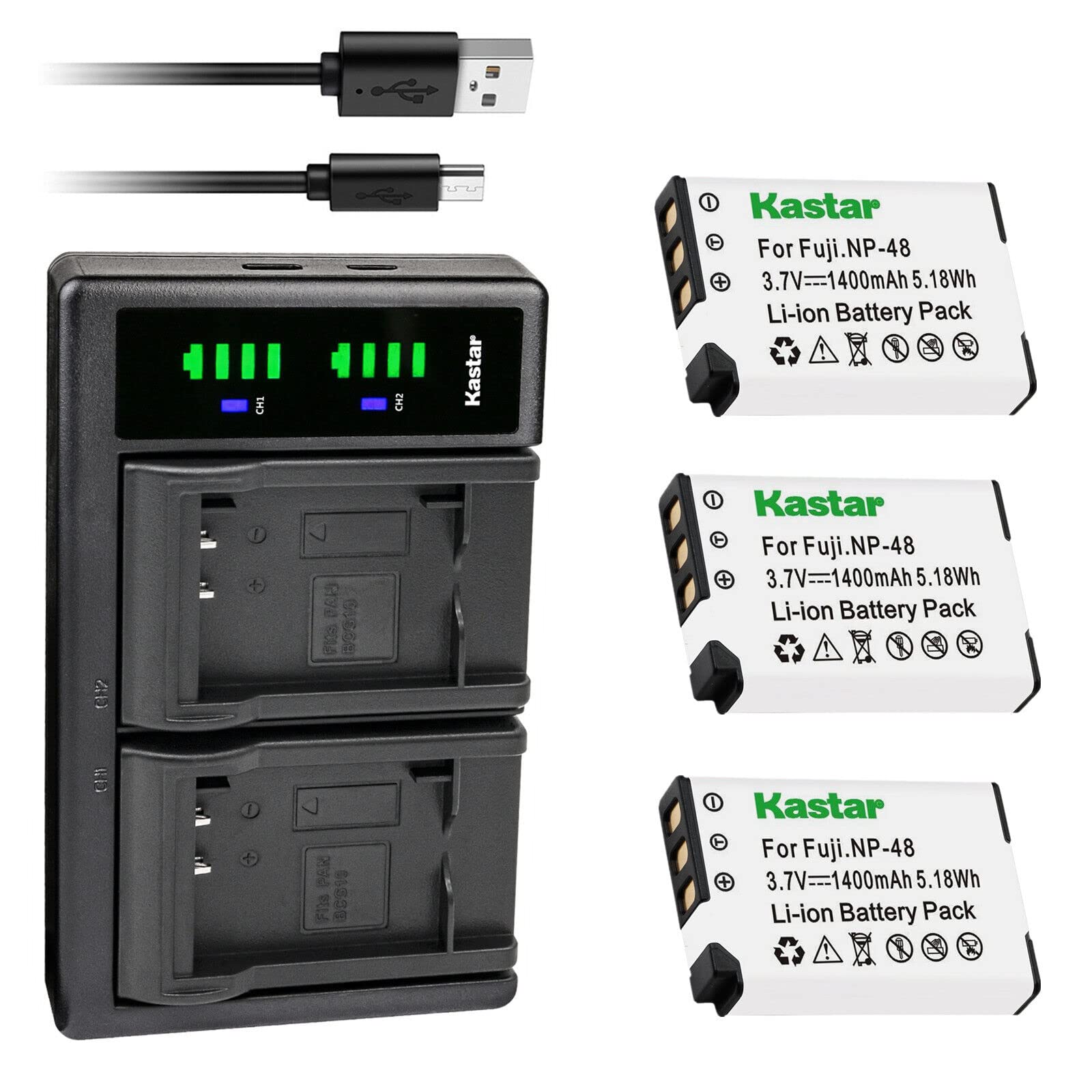 Kastar 3-Pack NP-48 Replacement Battery & LTD2 USB Charger for Fujifilm XQ1/XQ2 Digital Cameras - Perfect for Travel Photography & Vlogging