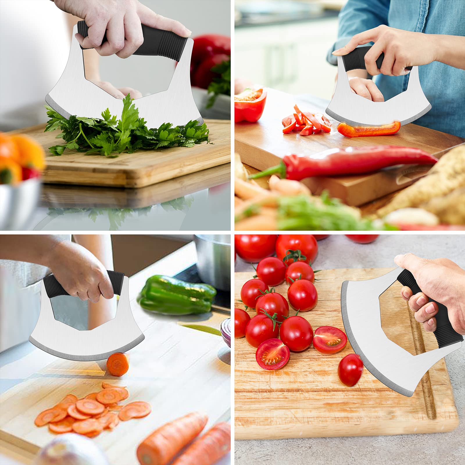HaSteeL 2-Piece Heavy Duty Bench Scraper & Dough Cutter Set - Stainless Steel Mezzaluna Knife with Protective Cover - Ideal for Chopping Pastry, Vegetables, Herbs, Pizza & Salad Prep - Dishwasher Safe Kitchen Tool for Baking & Cooking