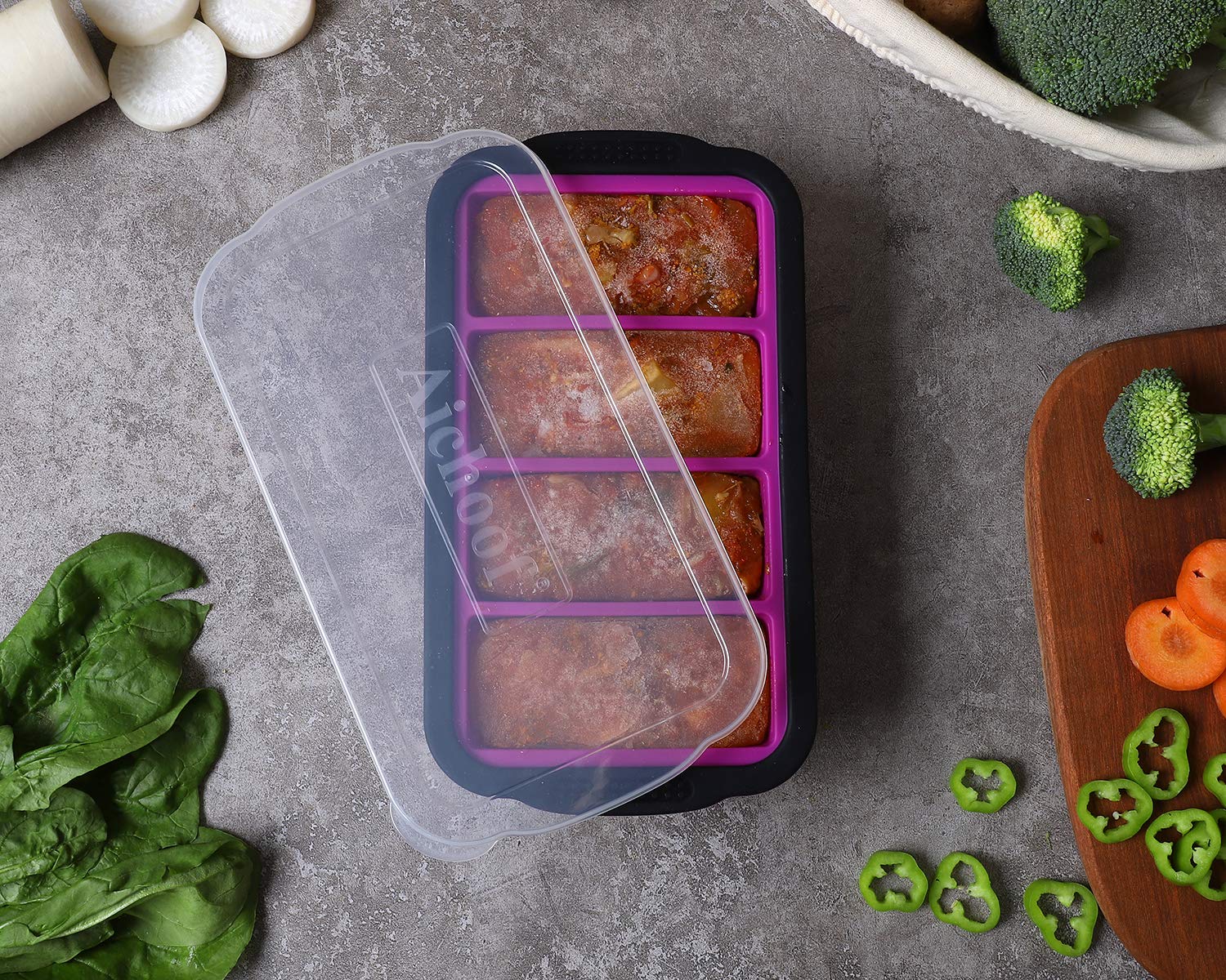 1-Cup Extra Large Silicone Freezer Tray with Lid - 2 Pack Purple Ice Cube Trays for Soup, Broth, Sauce, Butter - Perfect for Meal Prep, Freezing Leftovers & Cocktail Ice Cubes