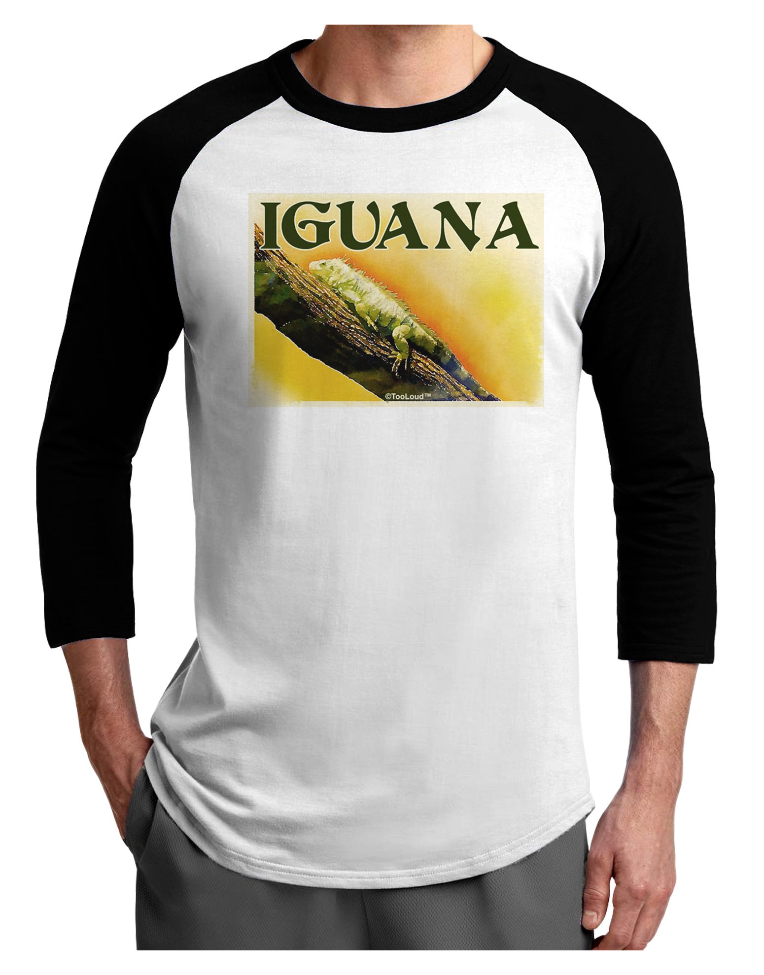 TOOLOUD Iguana Watercolor Print Text Adult Raglan T-Shirt - Perfect for Casual Wear, Street Fashion & Graphic Tee Lovers