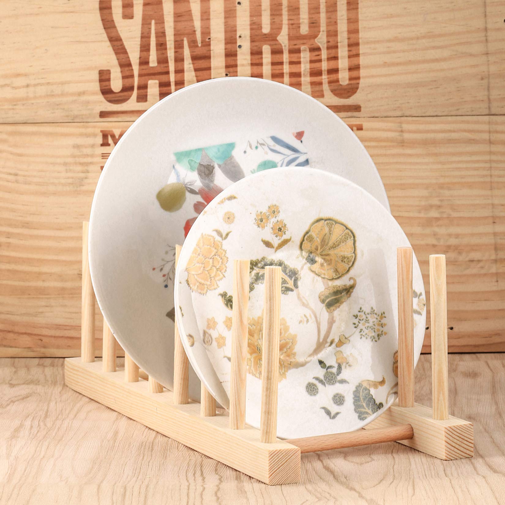 OIJOIYOI Wooden Dish Rack & Pot Lid Holder - Space Saving Kitchen Organizer for Plates, Pans, Bowls & Cutting Boards | Durable Dish Drying Rack & Cabinet Storage Solution for Small Kitchens | Perfect for Countertop, Pantry & Cupboard Organization