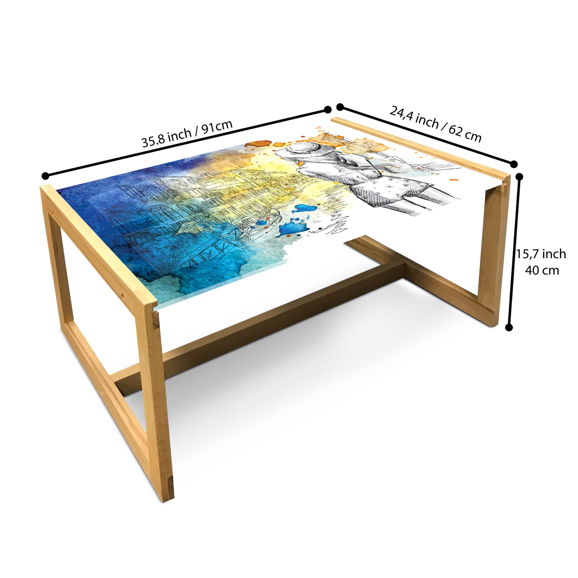 Ambesonne Watercolor Coffee Table - Modern Grunge Paint Stains & Standing Lady Design - Acrylic Glass Top with Wooden Frame - Large Dark Violet, Cream & Amber - Perfect for Offices, Dorms & Living Rooms