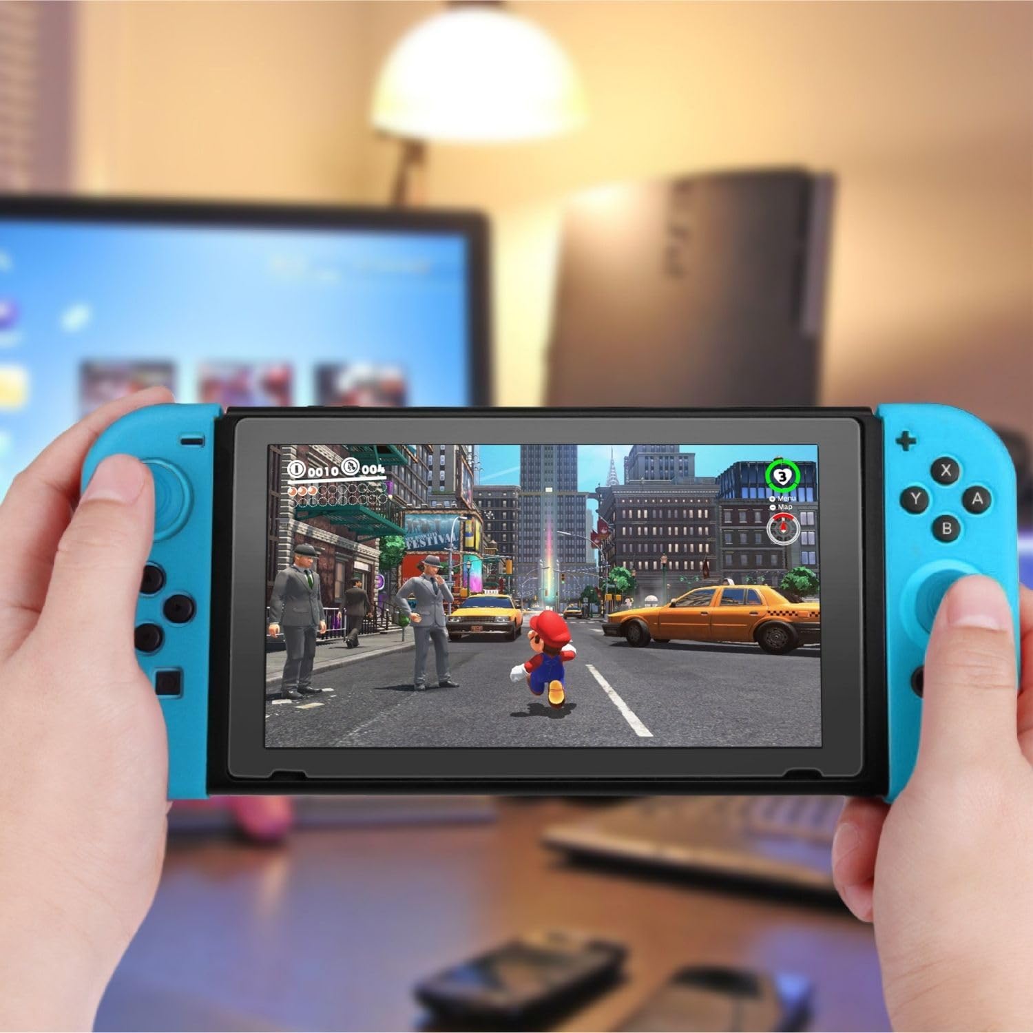Premium Silicone Joycon Case for Nintendo Switch & Switch OLED - Protective Controller Cover with Thumb Grip Caps (Neon Blue) | Durable, Comfortable Gaming Accessory for Travel & Home Entertainment