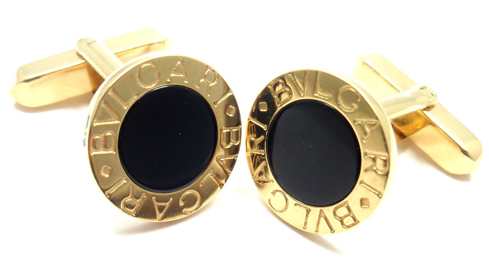 Authentic Bulgari Bvlgari 18k Yellow Gold Black Onyx Cufflinks for Men - Luxury Dress Shirt Accessories for Weddings & Formal Events