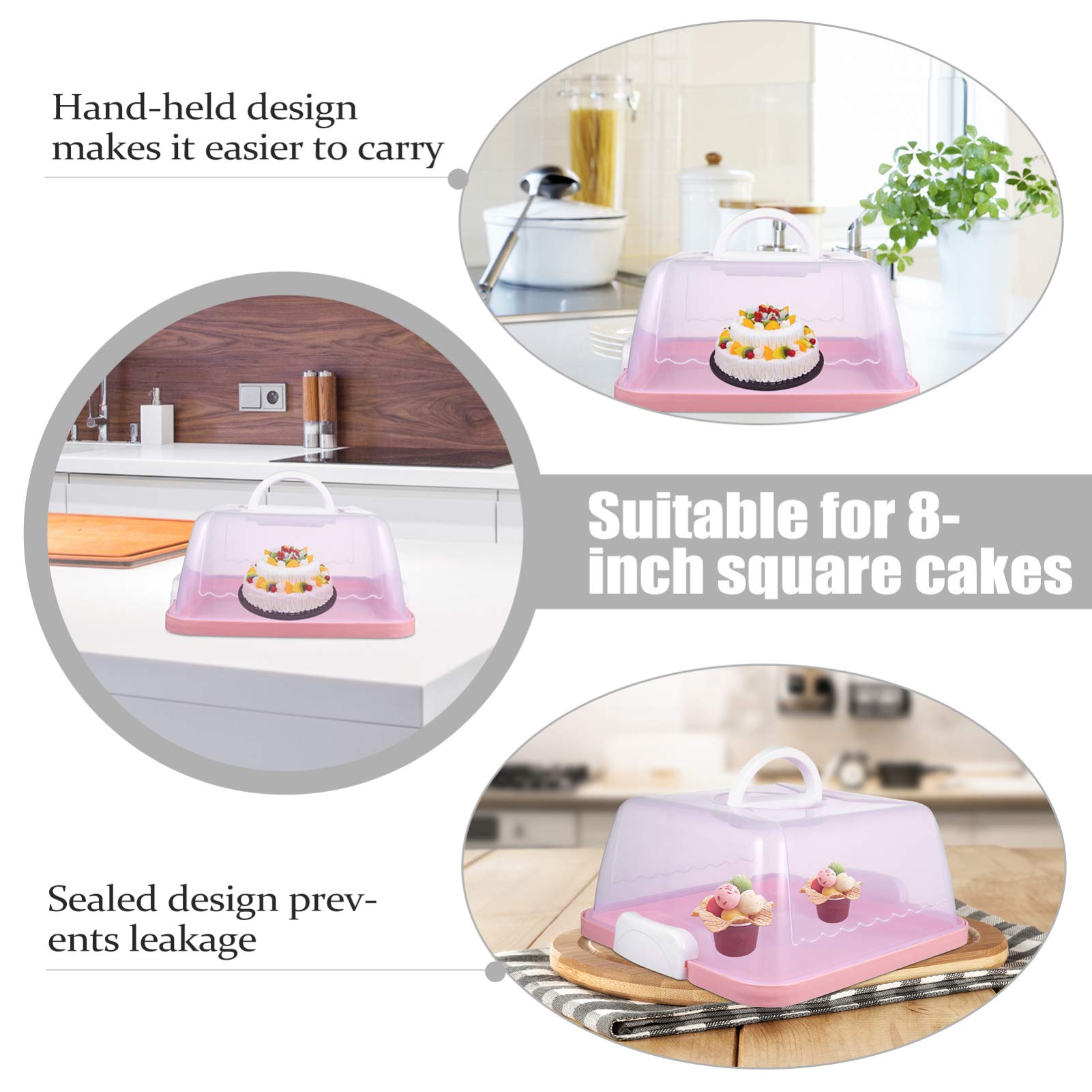 Pink Plastic Cake Carrier with Lid & Handle - Portable Square & Round Cake Container for Birthday, Wedding, Cupcakes - Food Storage Keeper Dome for Home, Bakery & Party Use