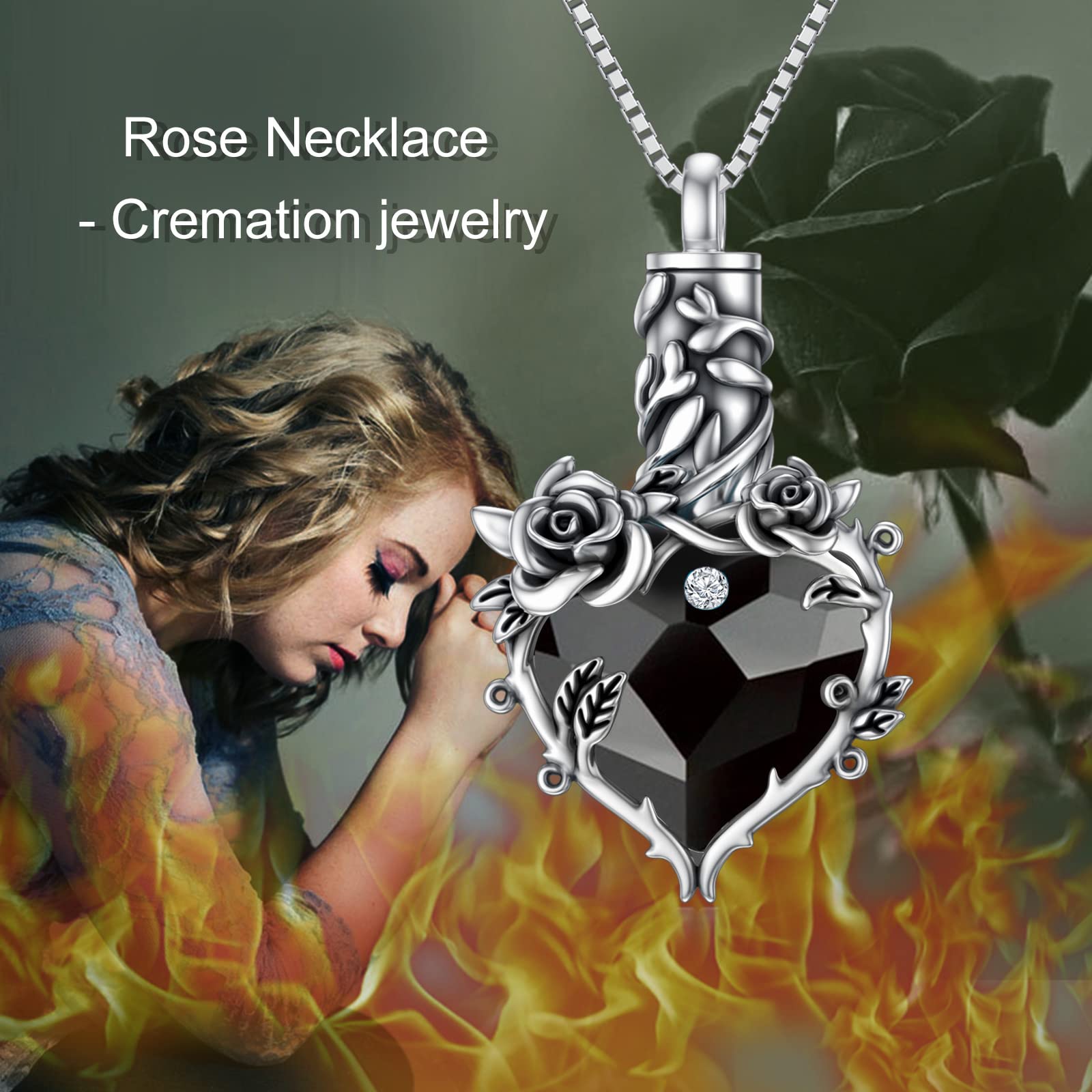 TOUPOP Sterling Silver Rose Cremation Necklace - Heart Crystal Urn Jewelry for Ashes Memorial, Sympathy Gift for Women & Girls - Perfect for Keeping Loved Ones Close, Elegant Memorial Jewelry for Funerals, Anniversaries & Special Occasions