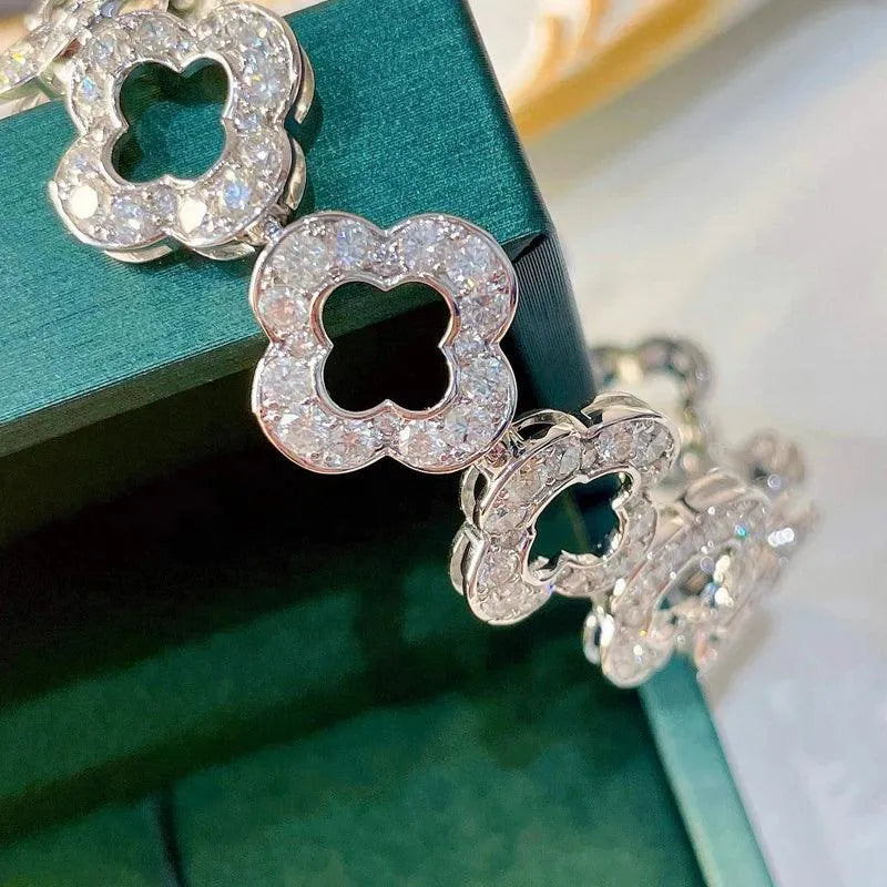 18K White Gold 8.5ct Real Diamond Flower Bracelet for Women - Luxury Wedding, Engagement & Party Jewelry Gift - Perfect for Anniversaries, Bridal Showers & Special Occasions