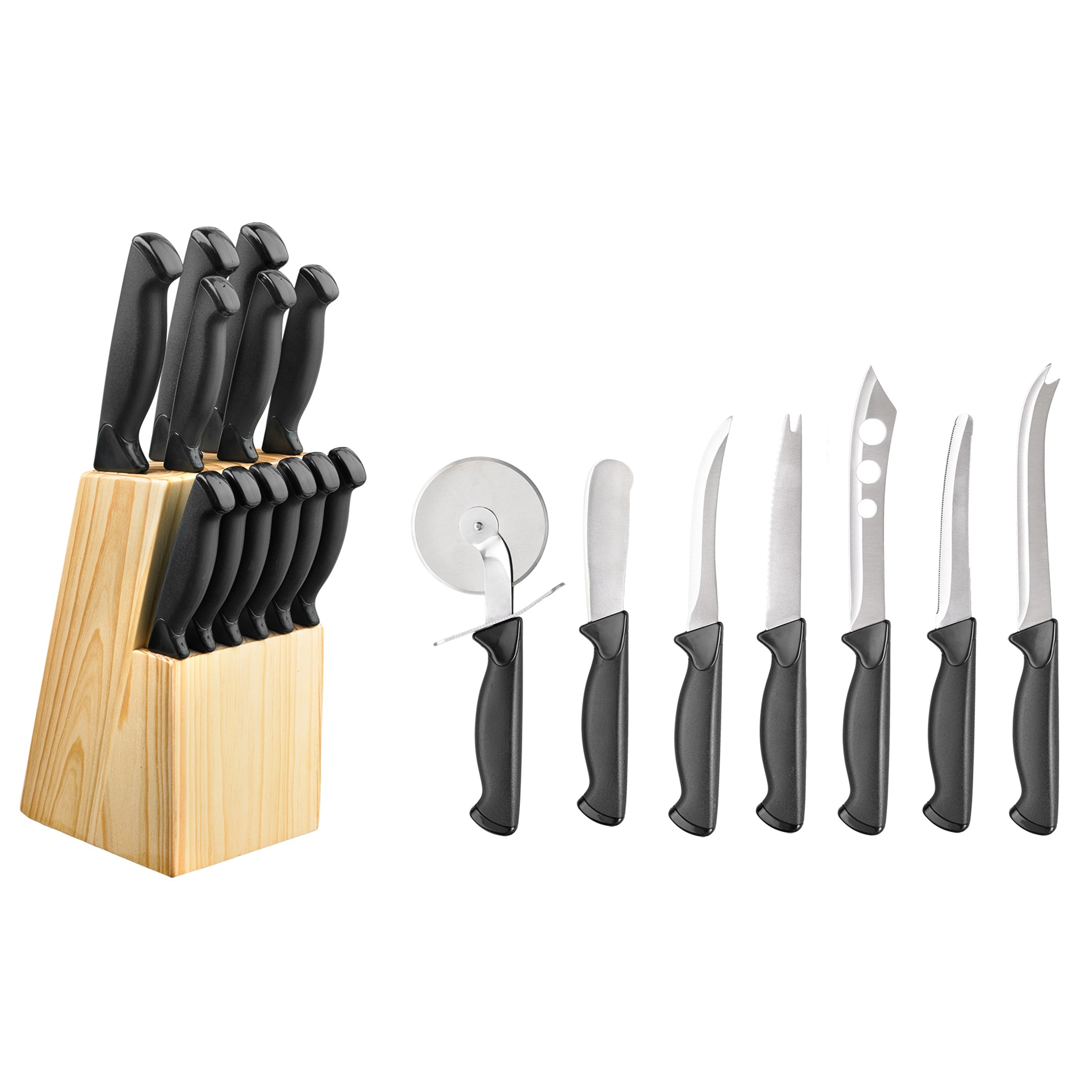Premium Emmet 20-Piece Stainless Steel Knife Block Set with Wooden Stand - Complete Kitchen Cutlery for Cooking, Slicing & Serving - Perfect for Home Chefs & Dinner Parties