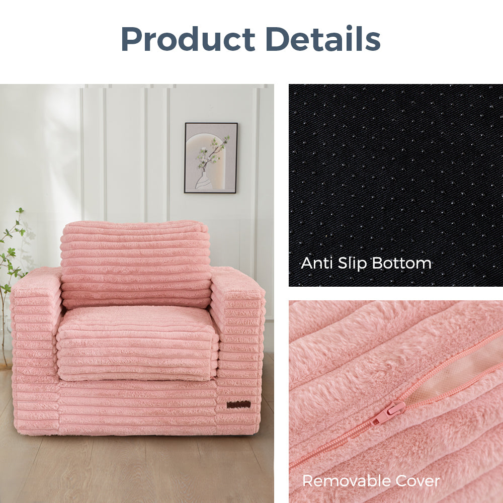 MAXYOYO Giant Bean Bag Chair - Soft Striped Faux Fur Floor Sofa with Removable Pillows & Armrests, Pink - Perfect for Living Room, Bedroom, Gaming Room & Dorm Decor