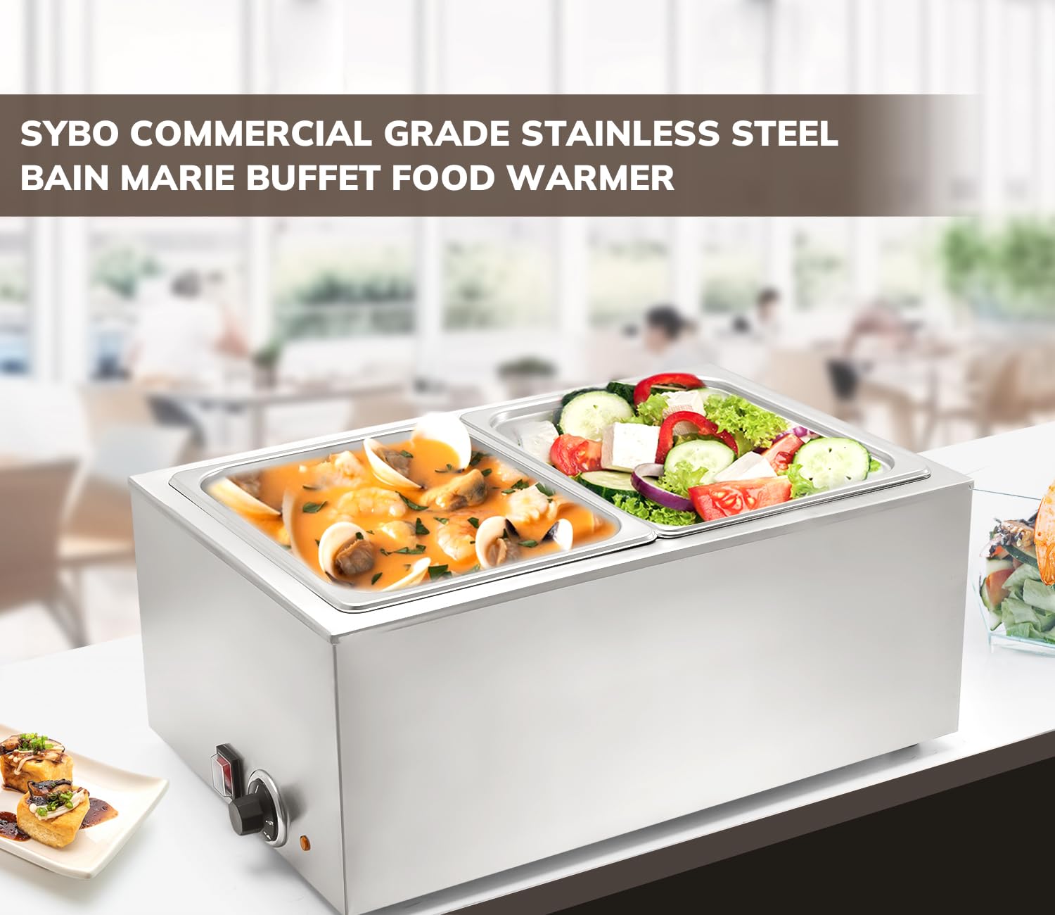 Commercial Grade Stainless Steel Bain Marie Buffet Food Warmer - 2 Section Steam Table for Catering, Restaurants & Buffets | Perfect for Keeping Food Warm at Events, Banquets and Food Service Stations