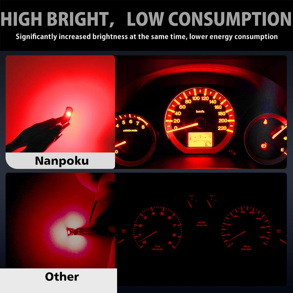 High Brightness T5 LED Bulbs 74 73 37 2721 - Red LED Dashboard Lights for Car Auto Instrument Panel Gauge Cluster - Perfect for Night Driving & Enhanced Visibility