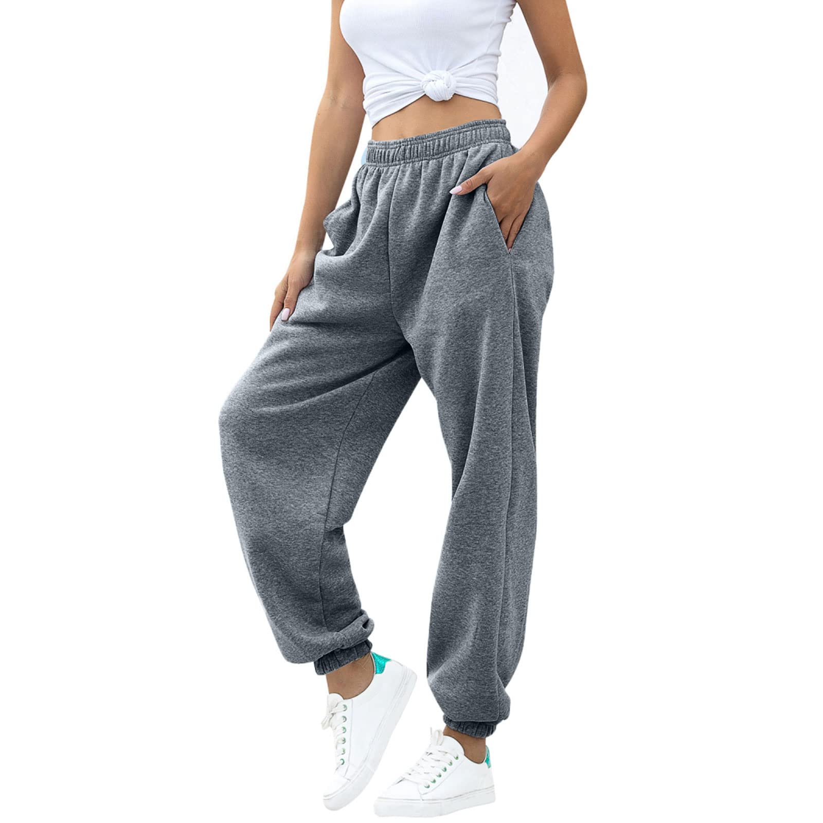 ASHER FASHION Women's High Waist Jogger Sweatpants - Baggy Lounge Yoga Pants with Pockets for Running, Workout & Casual Wear