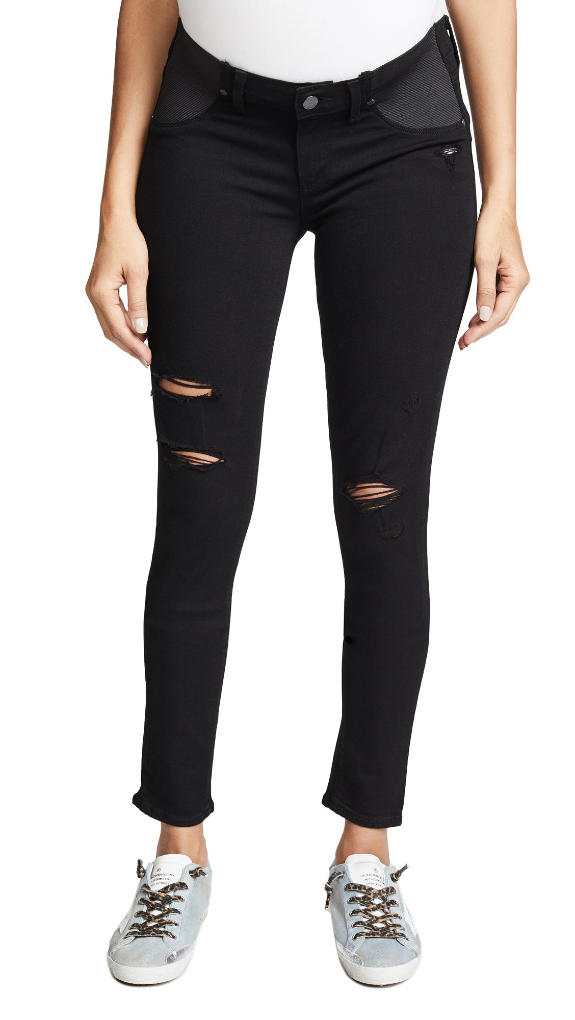 PAIGE Women's Maternity Verdugo Ultra Skinny Jeans - Stretch Denim Pants with Elastic Waistband in Black Shadow Wash | Comfortable Pregnancy Outfit for Work & Casual Wear