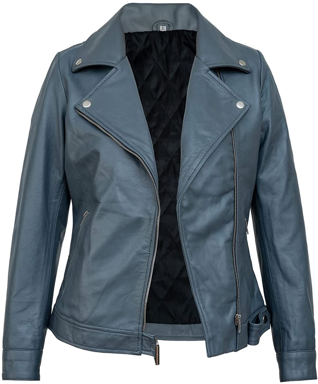 Women's Light Blue Slim Fit Motorcycle Leather Jacket - Stylish Biker Jacket for Ladies | Perfect for Riding, Casual Outfits & Night Out