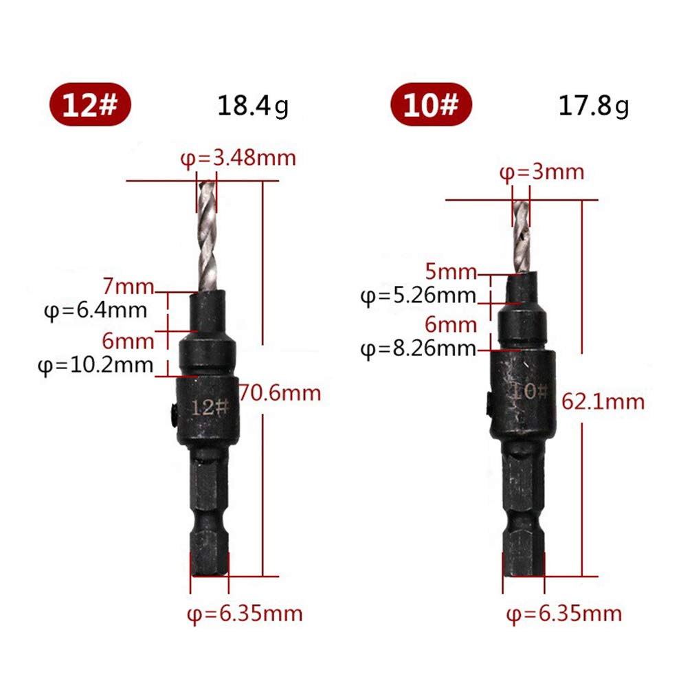 5-Piece Countersunk Head Drill Bit Set - Hex Shank Wood Hole Reamer & Countersink Drill Bits for Woodworking, DIY Projects, and Furniture Assembly