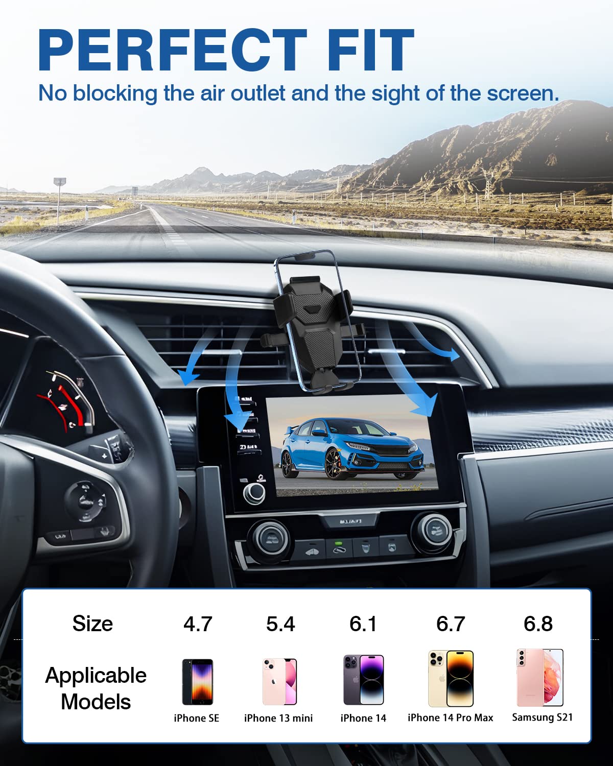 FIILINES Universal Car Phone Holder Mount - 360° Rotatable Dashboard & Air Vent Cell Phone Stand for iPhone, Samsung, Smartphones - Compatible with 2016-2021 Honda Civic Sedan & Hatchback (Black) | Perfect for GPS Navigation, Hands-Free Calling & Safe Driving