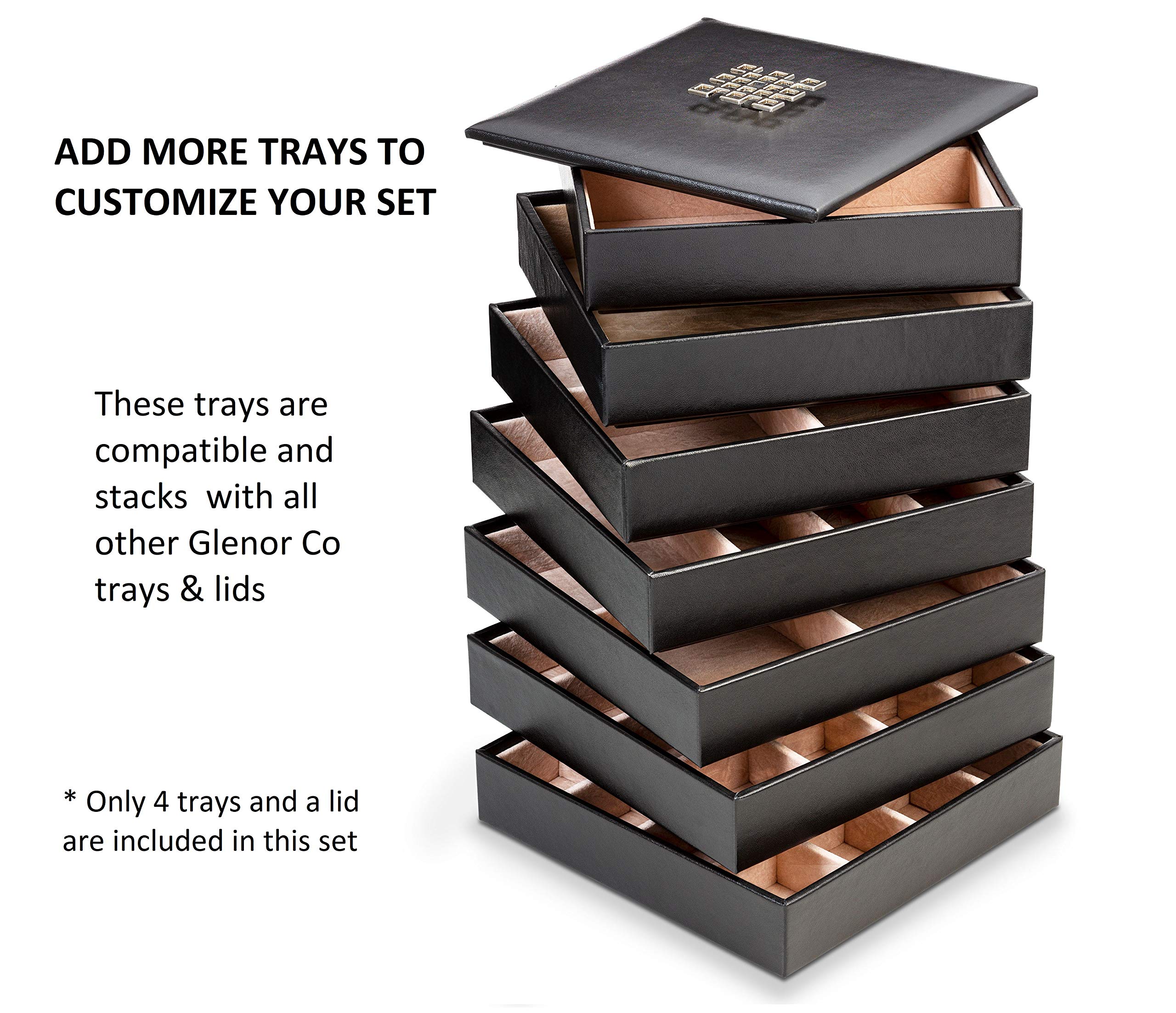 Stackable Jewelry Organizer Tray with Lid - 45 Slot Earring Holder & Necklace Display Case - Large Mirror Dresser Storage for Rings, Earrings (Black) - Perfect for Bedroom Vanity & Travel Jewelry Organization