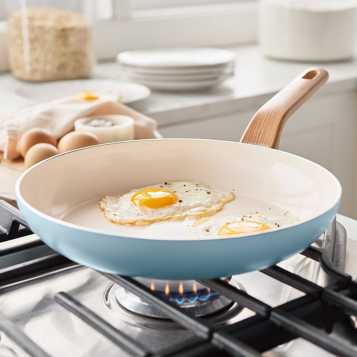 Essence Ceramic Nonstick 10-Piece Cookware Set - Blue Haze | PFOA-Free, Dishwasher Safe Pots & Pans for Healthy Cooking | Perfect for Frying, Sautéing, Boiling & Serving Family Meals