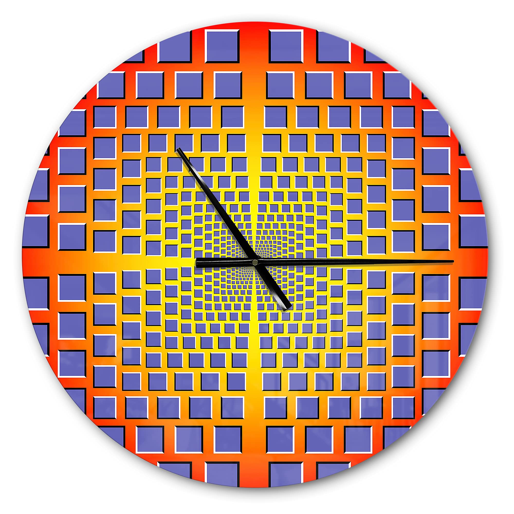 DesignQ Modern Wall Clock - Yellow Optical Illusion Purple Round Clock for Kitchen, Living Room & Office Decor | Stylish Home & Wall Decoration