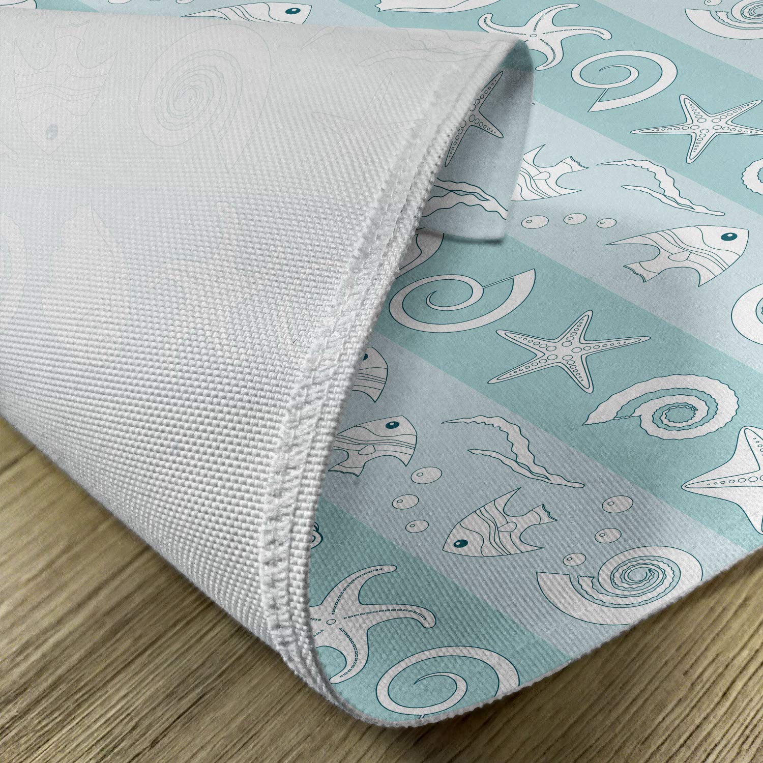 Ambesonne Nautical Place Mats Set of 4, Marine Theme Sea Animals Fish Shells Striped Blue Washable Fabric Placemats for Dining Table Kitchen - Standard Size 12x18 Inches - Perfect for Beach House Decor, Seafood Restaurants & Coastal Themed Parties