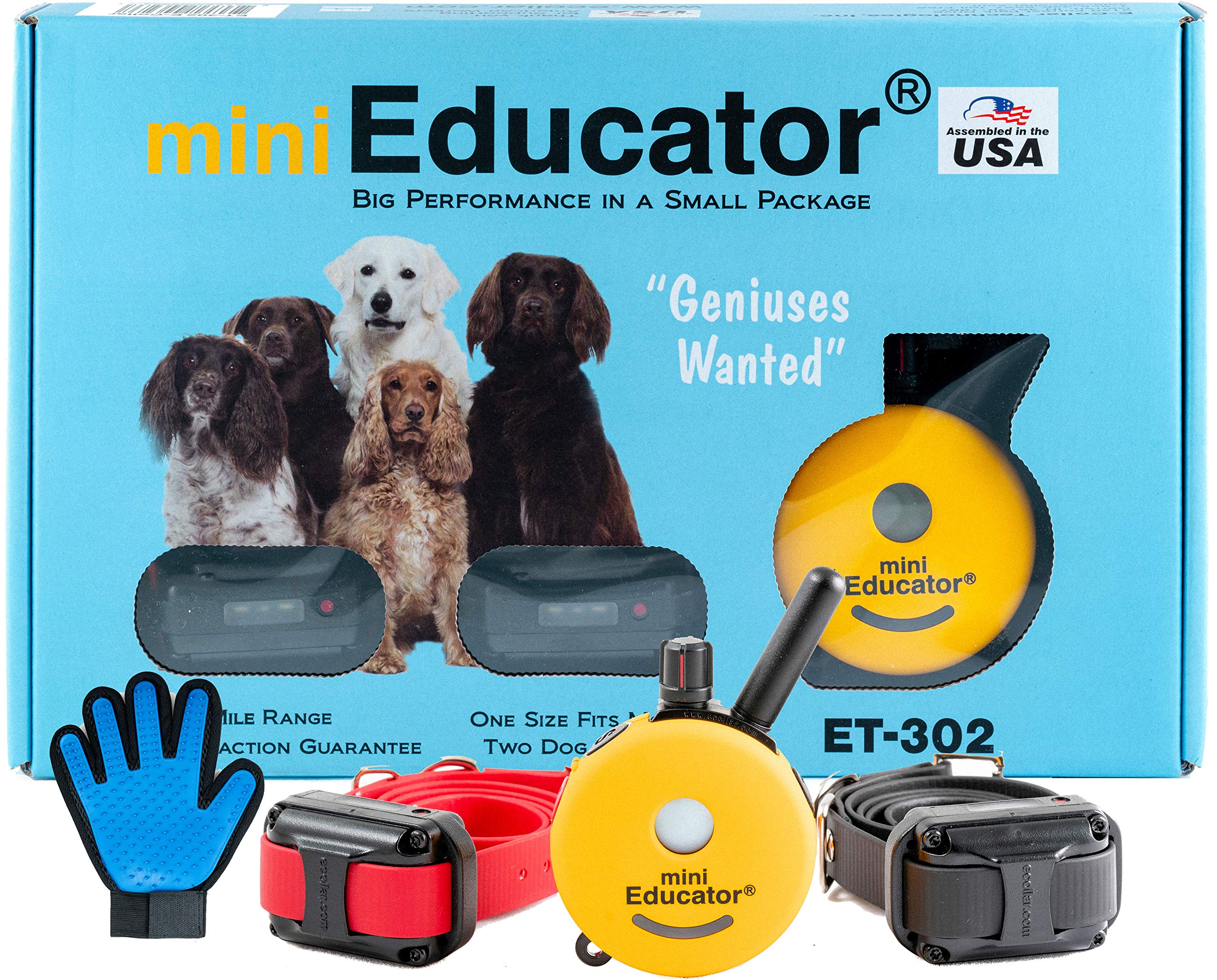 ET-302 Remote Dog Training Collar - Waterproof Educator E-Collar with Vibration & Tapping Sensation + Free Soft Pet Grooming Glove | Perfect for Obedience Training, Behavior Correction & Daily Grooming at Home or Outdoors