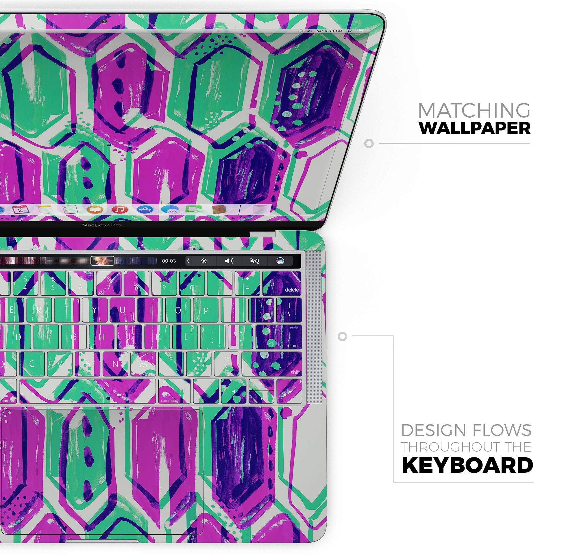 Neon Blurry Hexagons Full-Body Wrap Scratch Resistant Decal Skin Kit for MacBook 13