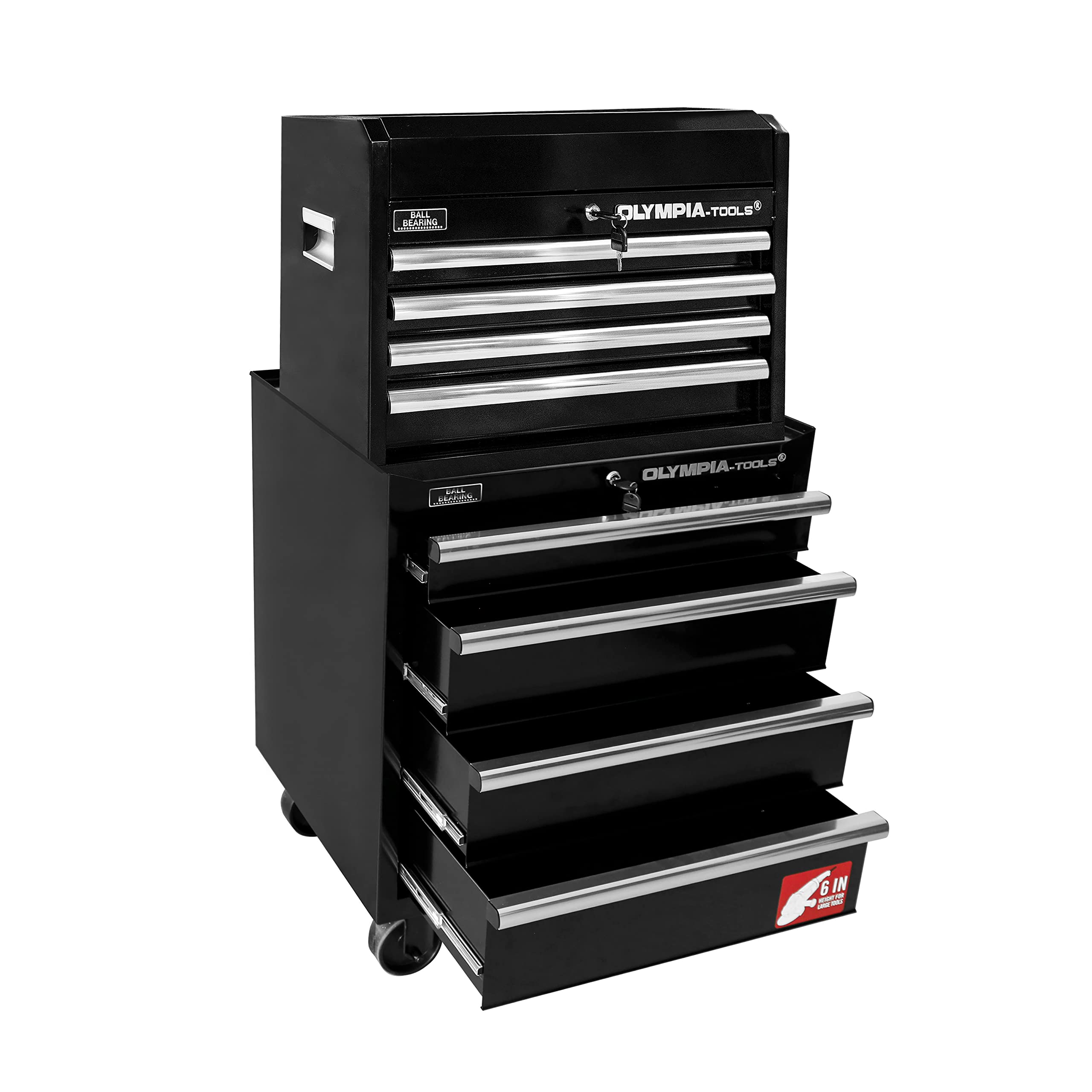 Olympia Tools 26-Inch & 27-Inch Rolling Tool Box with 4 Wheels - Heavy Duty Tool Chest with Drawers, High Capacity Portable Tool Organizer & Storage Cabinet for Garage, Workshop, Warehouse & Job Site - Perfect for Mechanics, DIY Enthusiasts & Professional Contractors