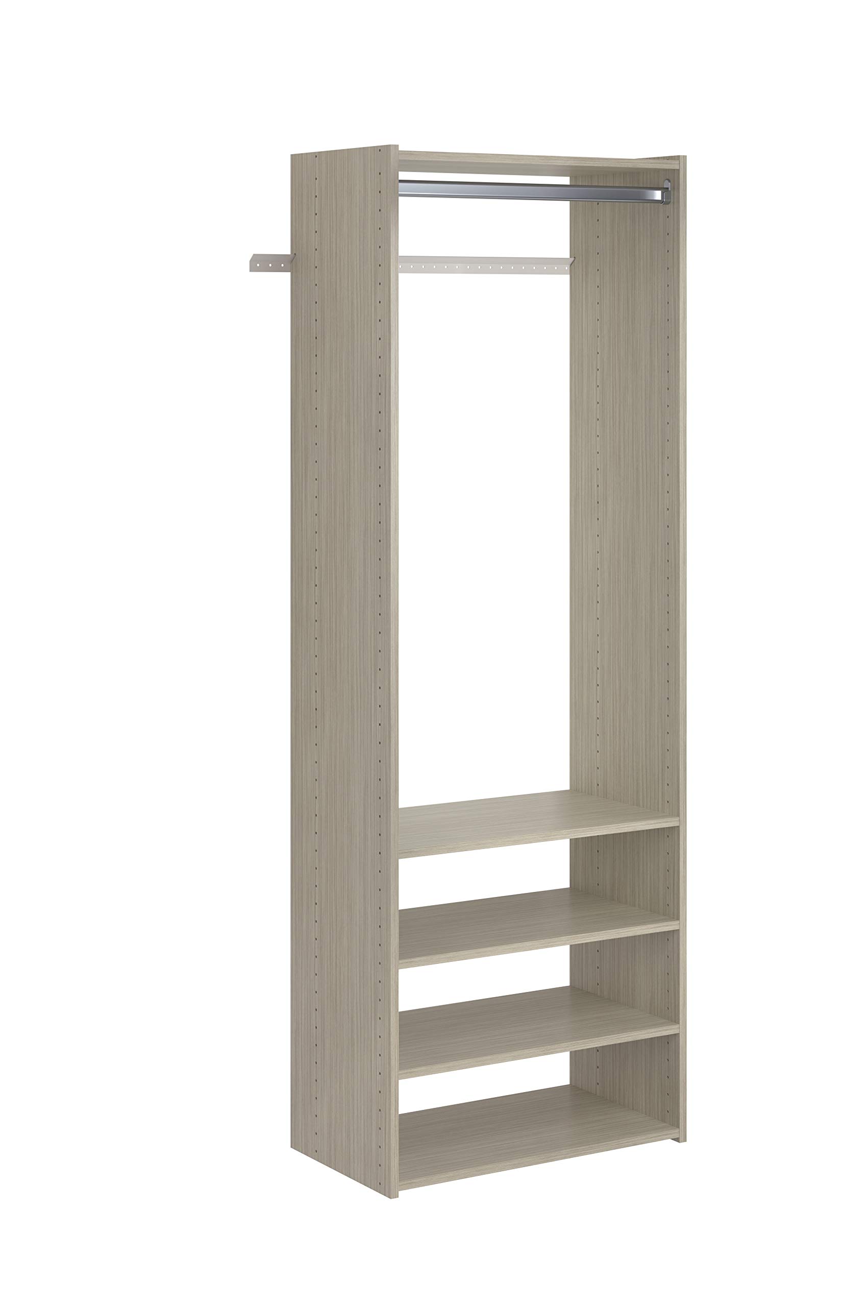 Easy Track Select Tower Wood Closet Organizer - Space Saving Closet Storage System in Weathered Grey | Perfect for Bedroom, Walk-in Closet & Small Space Organization