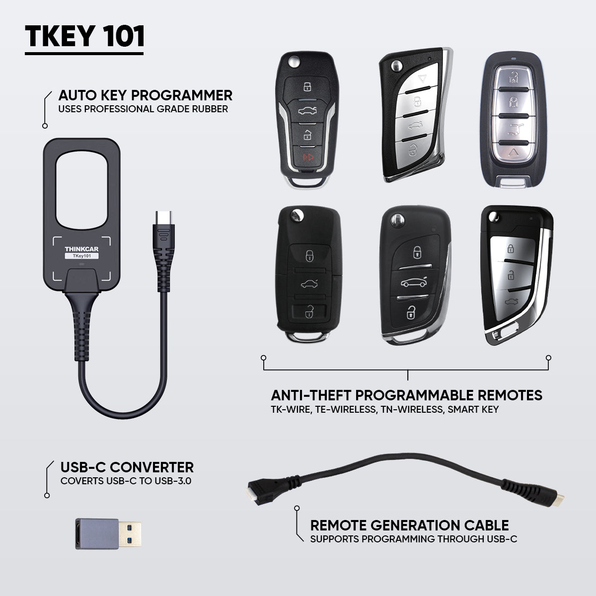 THINKCAR TKEY 101 Universal Car Key Programmer - 6 Remote Keys Included | Compatible with Platinum S20, S12, S10 PRO & S10 CAN FD | Professional Automotive Locksmith Tool for Key Programming & Duplication