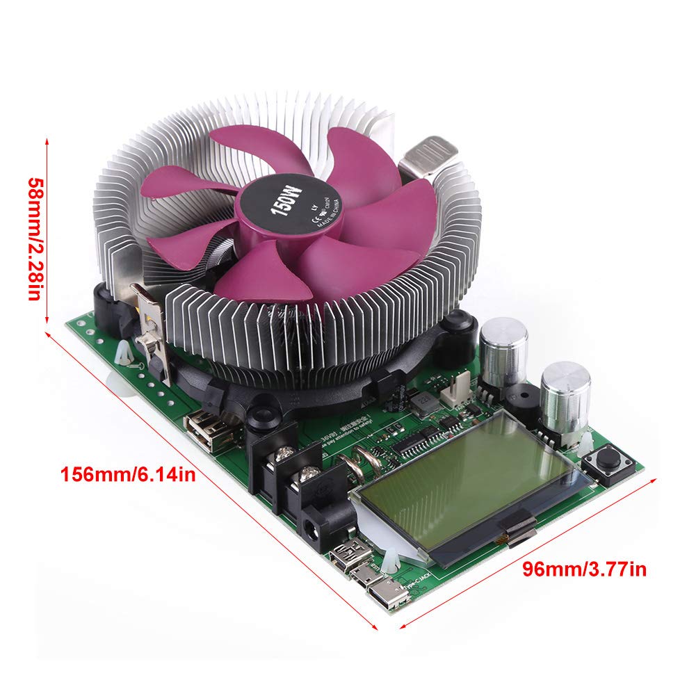 150W 200V 20A USB Adjustable Electronic Load Battery Tester - Constant Current Discharge Capacity Tester Module for Li-ion/NiMH/Pb Batteries - Perfect for RC Cars, Solar Power Systems & DIY Electronics Projects