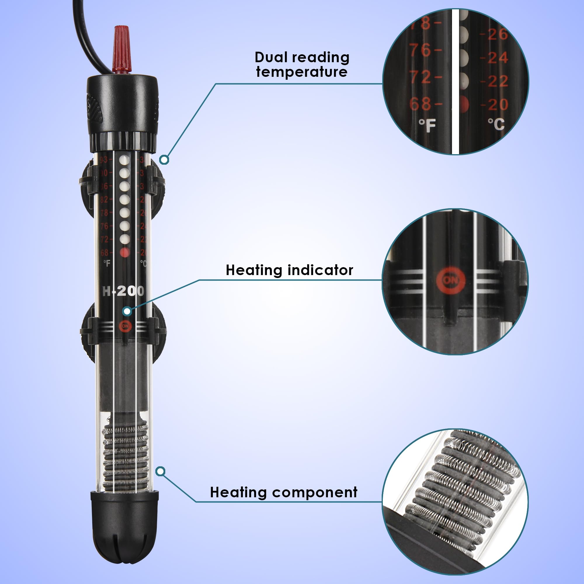 Abhirsh 100W Aquarium Heater - Adjustable Submersible Fish Tank Water Heater with Thermostat for 10-25 Gallon Tanks | Perfect for Tropical Fish, Betta Tanks & Marine Aquariums