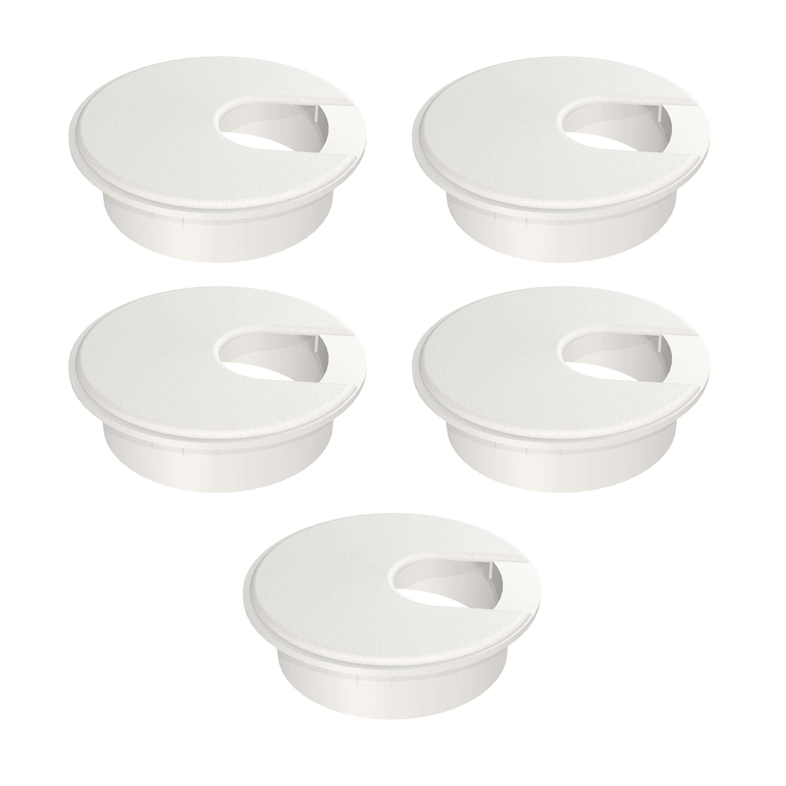 MAHDPRO 2 Inch (50mm) White Desk Grommet - Pack of 5 ABS Plastic Cable Hole Covers for Computer Desks & Countertops | Organize Wires & Cables Neatly | Perfect for Home Office, Gaming Setup & Workspace Organization