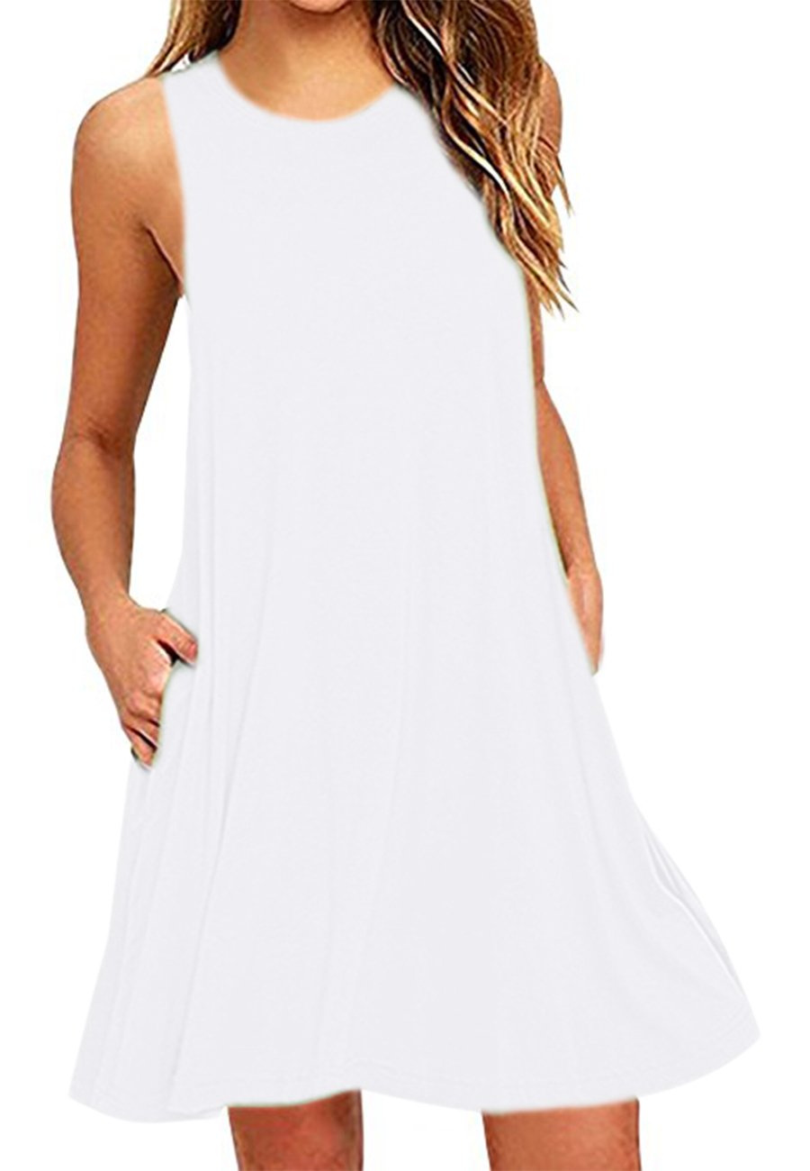 OMZIN Women's Sleeveless Swing Dress - Flared Tank Mini Dress with Pockets for Summer | Casual Outfit, Beach Wear & Vacation Dress
