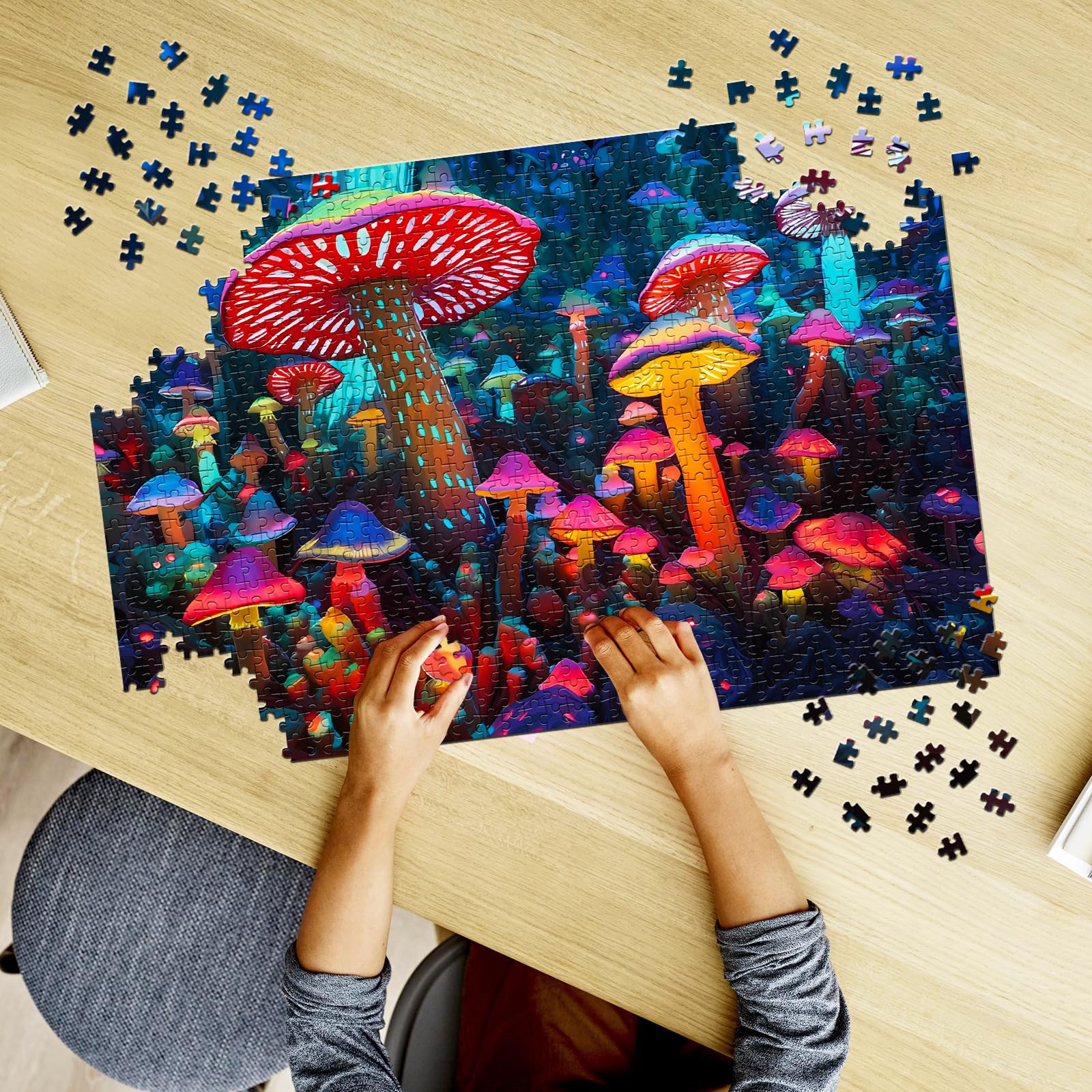 1000 Piece Mushroom Puzzle for Adults - Premium Wooden Jigsaw Puzzle with Thick Sturdy Pieces - Challenging Family Activity & Great Gift Idea (29 x 20 Inches) - Perfect for Home Decor, Stress Relief & Cognitive Development