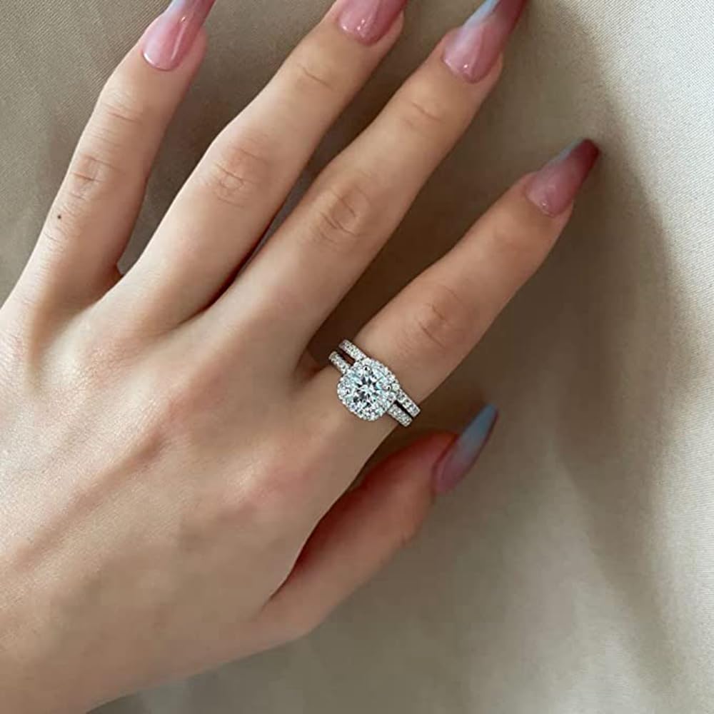 Platinum Plated Silver Moissanite Wedding Ring Set for Women - 1.5 Carat (ctw) Bridal Engagement Ring Set, White Gold Anniversary Promise Rings for Her | Perfect for Weddings, Proposals & Special Occasions