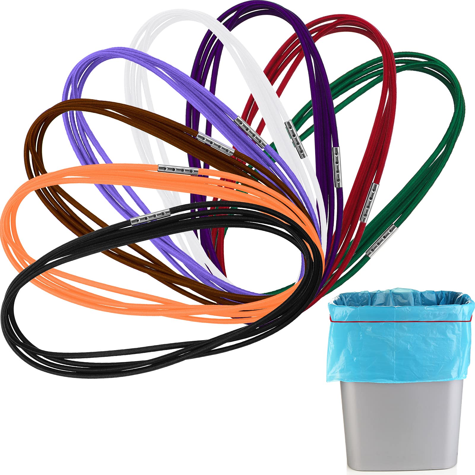 8-Piece Durable Trash Can Rubber Bands Set - Fits 13-30 Gallon Garbage Cans, Heavy-Duty Elastic Secure Bands for Trash Bag Holder (8 Colors) - Perfect for Kitchen, Office, and Outdoor Waste Bins