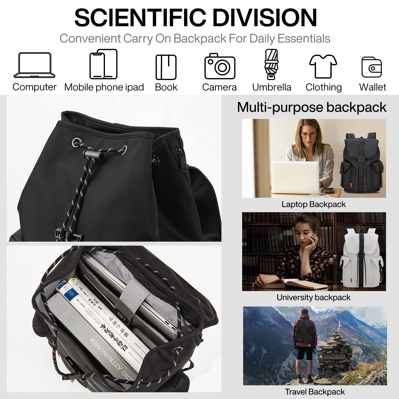 Mixi Travel Laptop Backpack for Women & Men - Waterproof Lightweight Carry On Backpack Fits 16-17 Inch Laptop - Casual Hiking Weekender Rucksack (Knight Black) - Perfect for Business Travel, College & Outdoor Adventures