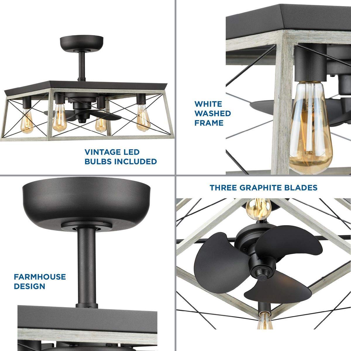 Briarwood Collection 22-Inch 3-Blade Farmhouse Ceiling Fan with AC Motor in Graphite - Perfect for Living Room, Bedroom, and Outdoor Covered Porch