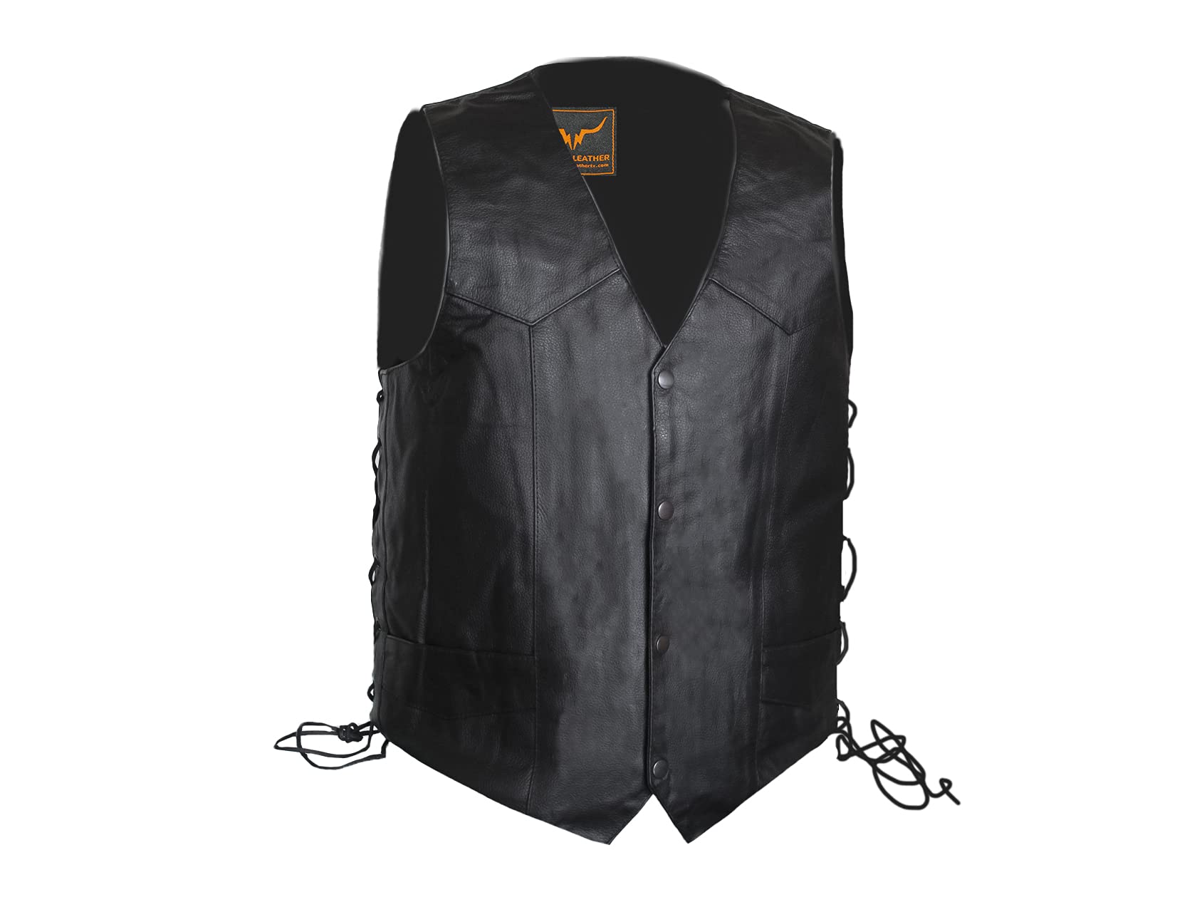 Men's Motorcycle Leather Vest with Side Laces & Concealed Carry Pockets - Classic Black Biker Jacket (Sizes S-6XL) | Perfect for Riding, Outdoor Adventures & Casual Wear