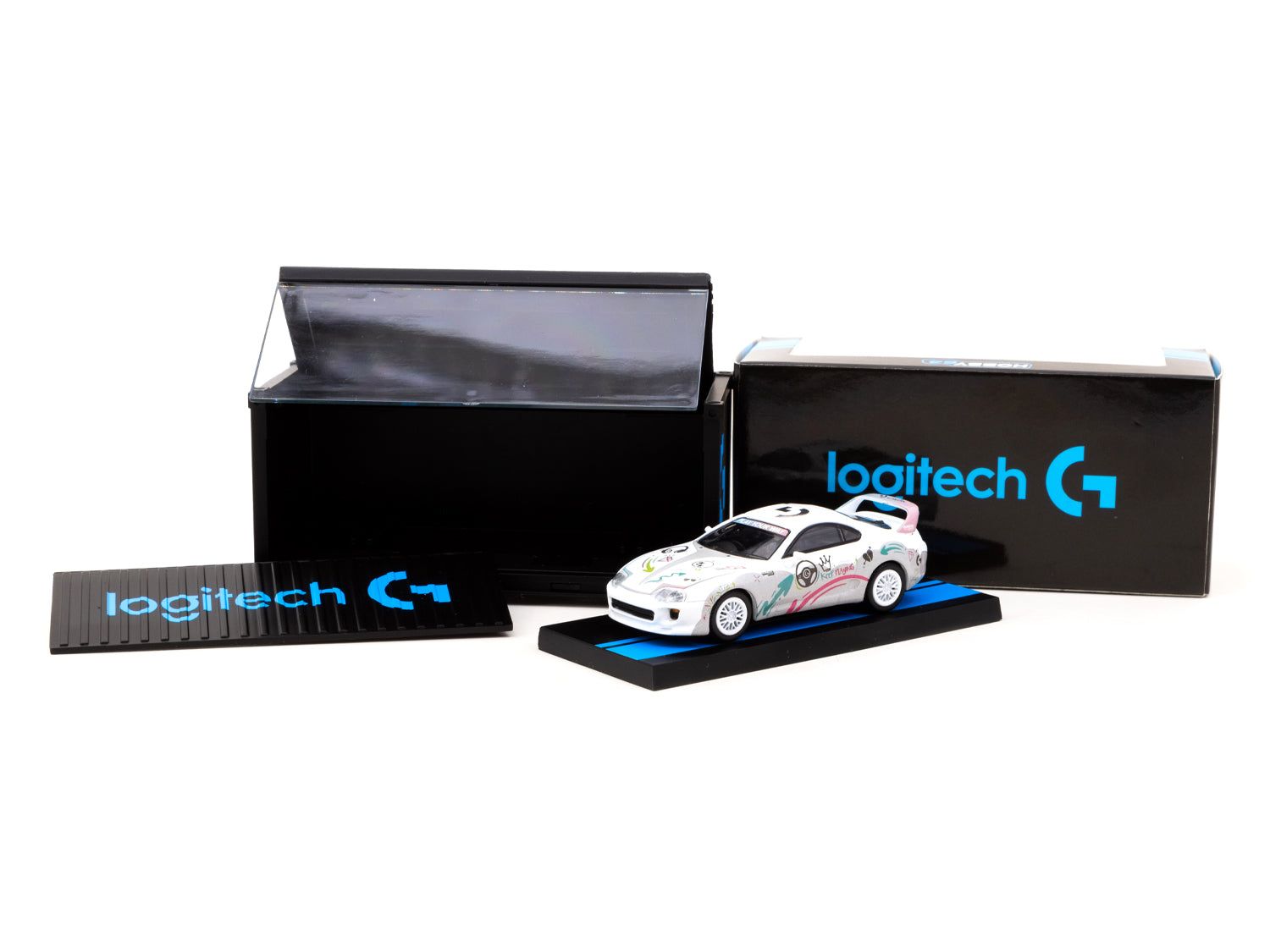 Tarmac Works 1/64 Scale Toyota Supra RZ Logitech G AURORA Special Edition Diecast Model Car with Display Container - Collectible Hobby64 Toy for Racing Enthusiasts & Car Display Scenes